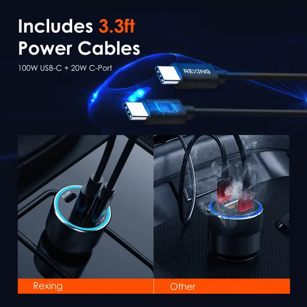 Cargador de coche Rexing de 120 W con triple puerto USB C y cable incluido