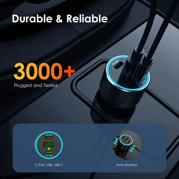 Cargador de coche Rexing de 120 W con triple puerto USB C y cable incluido