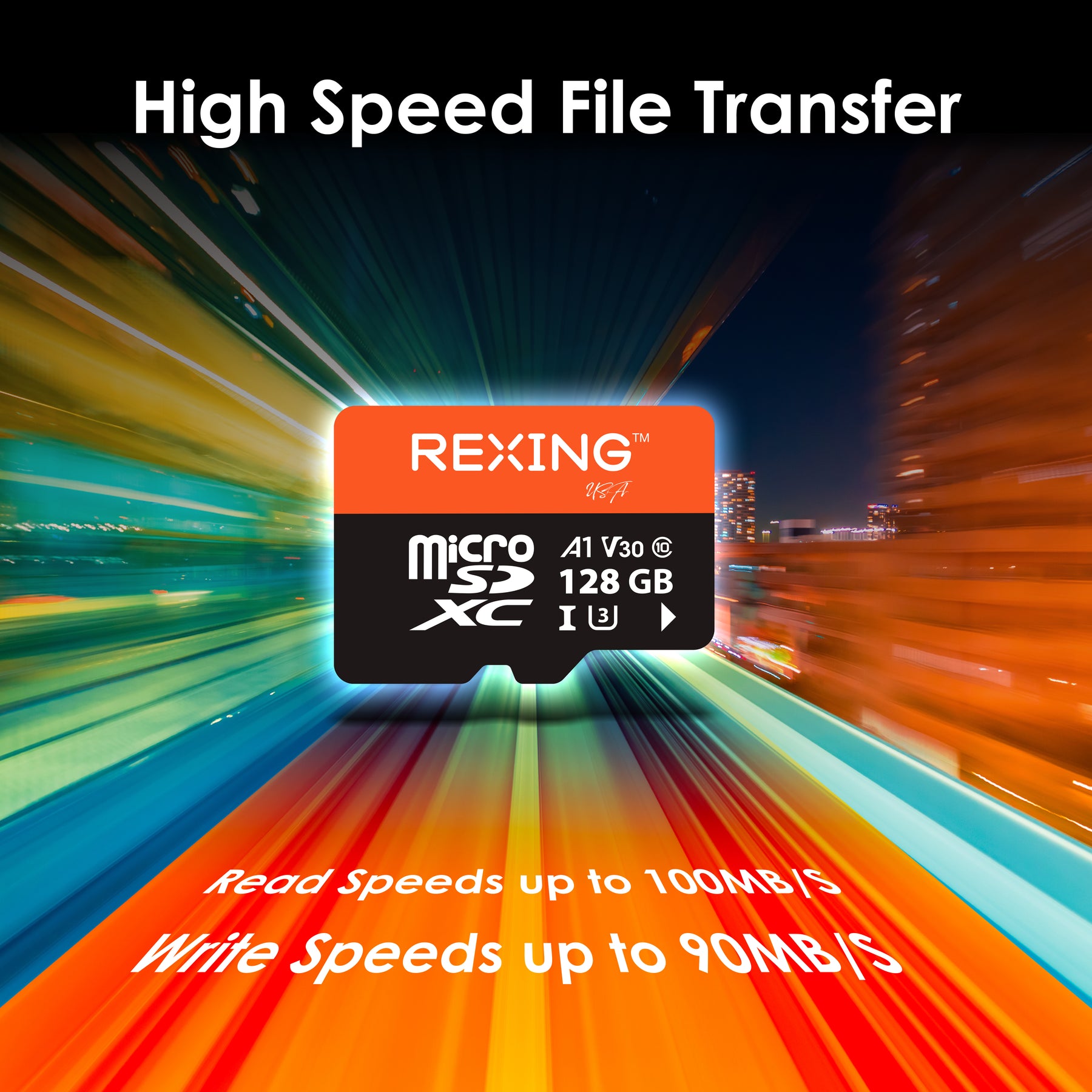 Tarjeta SD REXING microSDXC UHS-3 4K Full HD para monitoreo de video, transferencia de alta velocidad, con adaptador para cámaras de tablero, sistemas de vigilancia, cámaras de seguridad y cámaras corporales.