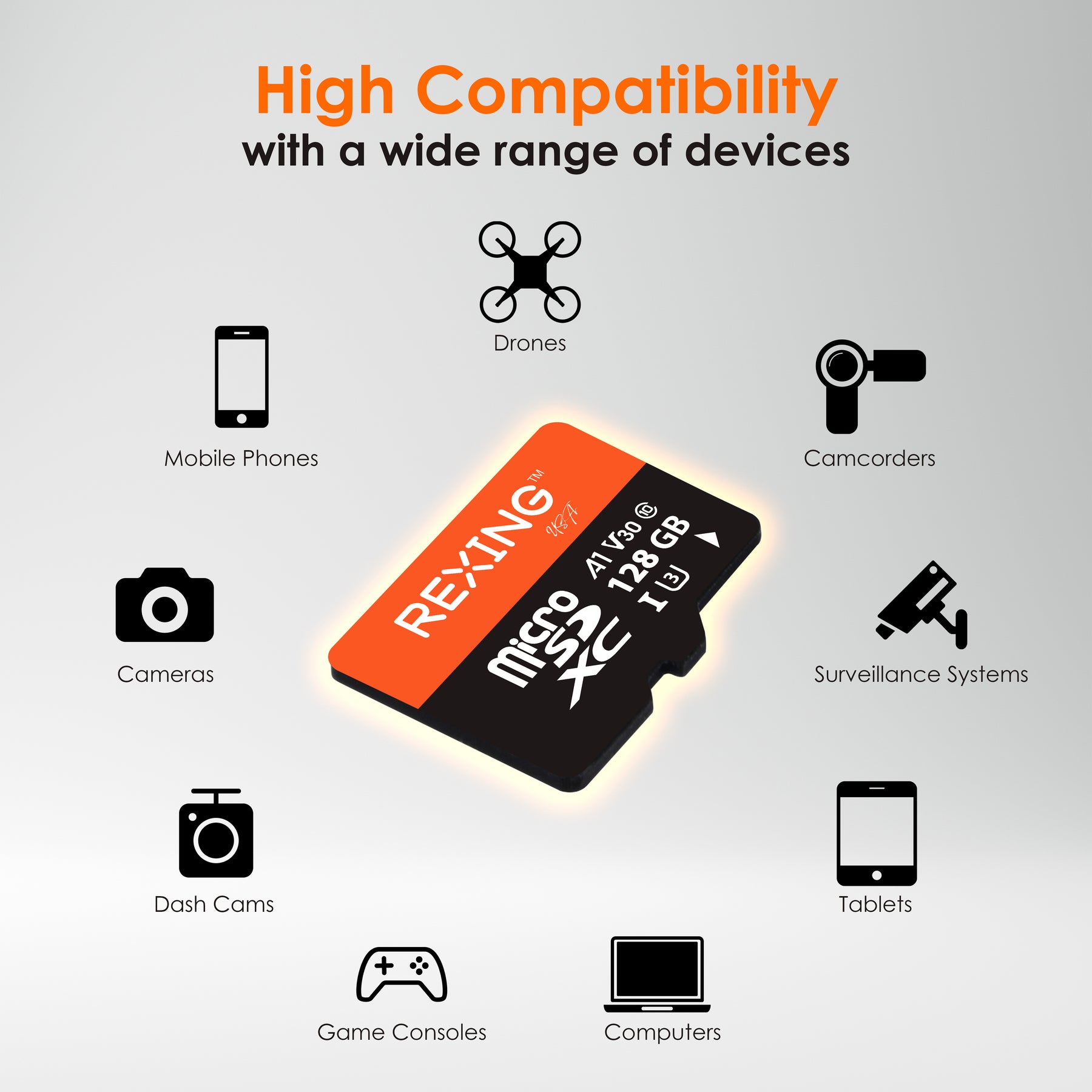Tarjeta SD REXING microSDXC UHS-3 4K Full HD para monitoreo de video, transferencia de alta velocidad, con adaptador para cámaras de tablero, sistemas de vigilancia, cámaras de seguridad y cámaras corporales.