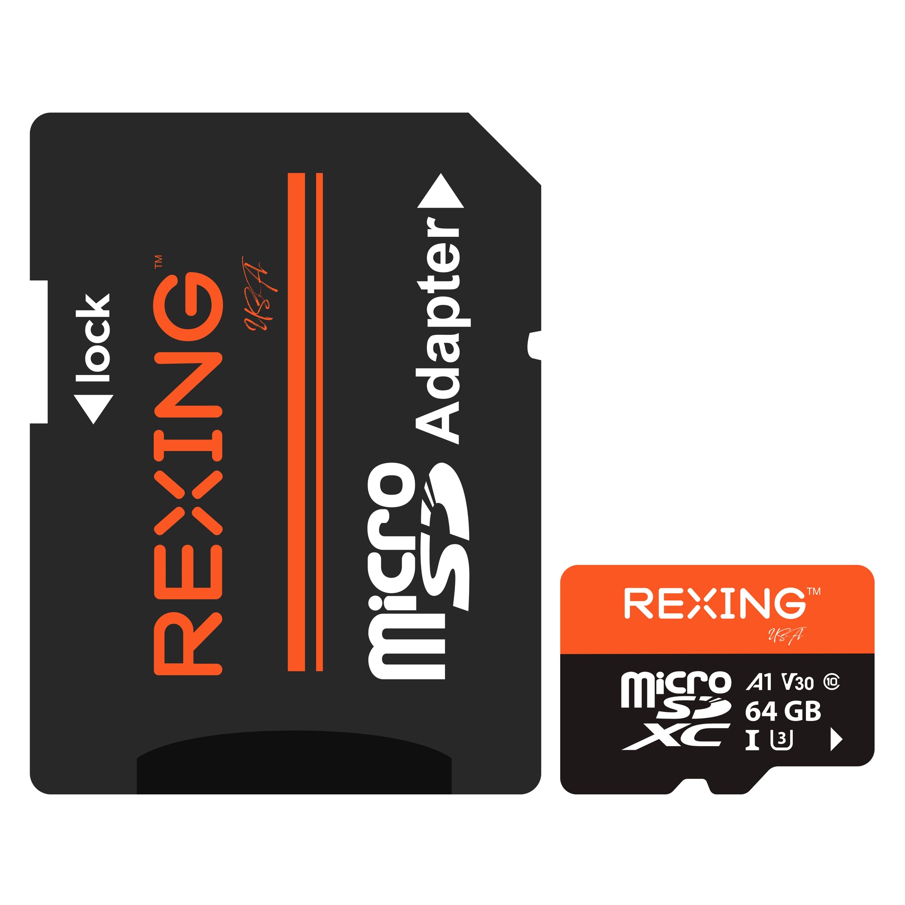 Tarjeta SD REXING microSDXC UHS-3 4K Full HD para monitoreo de video, transferencia de alta velocidad, con adaptador para cámaras de tablero, sistemas de vigilancia, cámaras de seguridad y cámaras corporales.