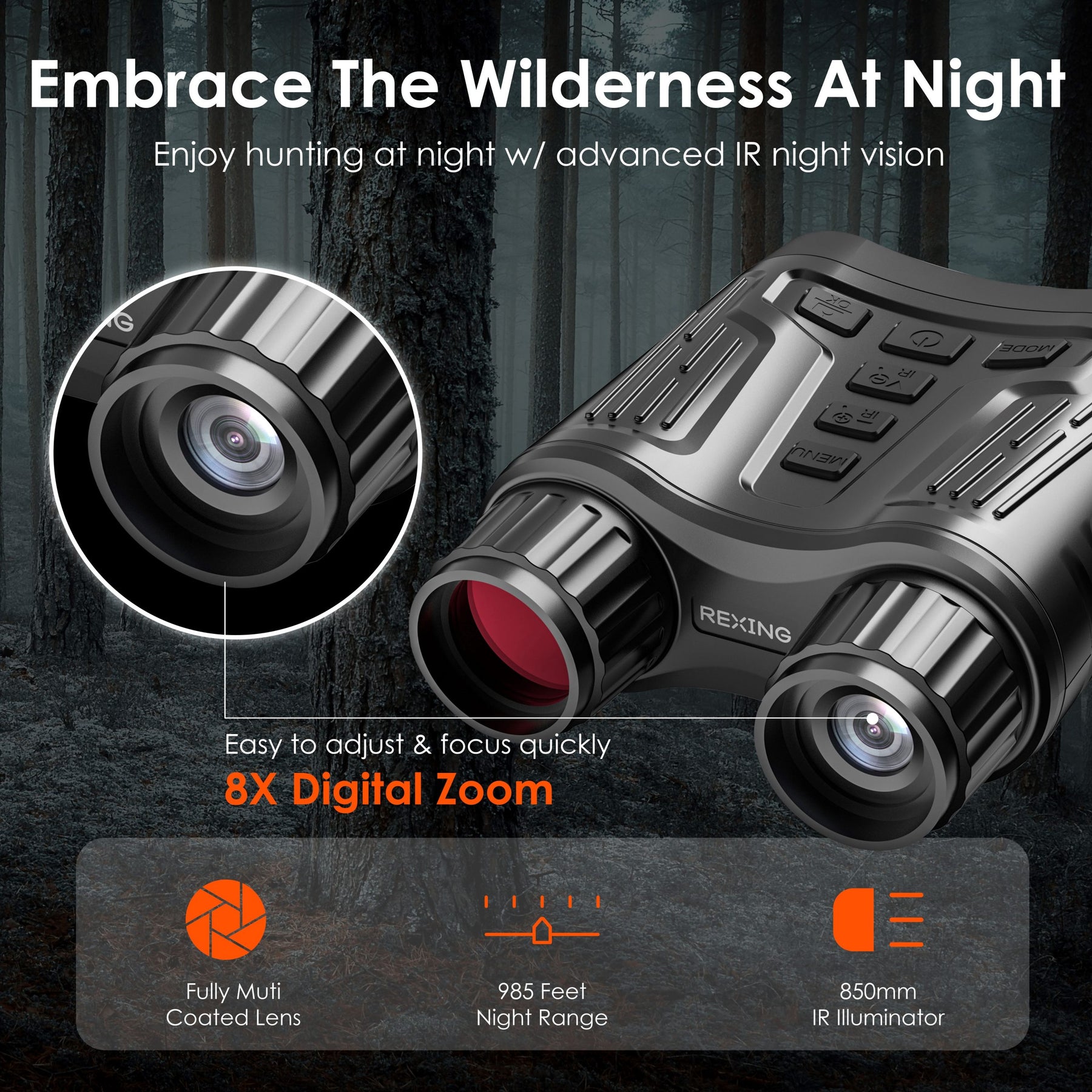 Rexing B1 Pro – Jumelles numériques à vision nocturne IR 4K
