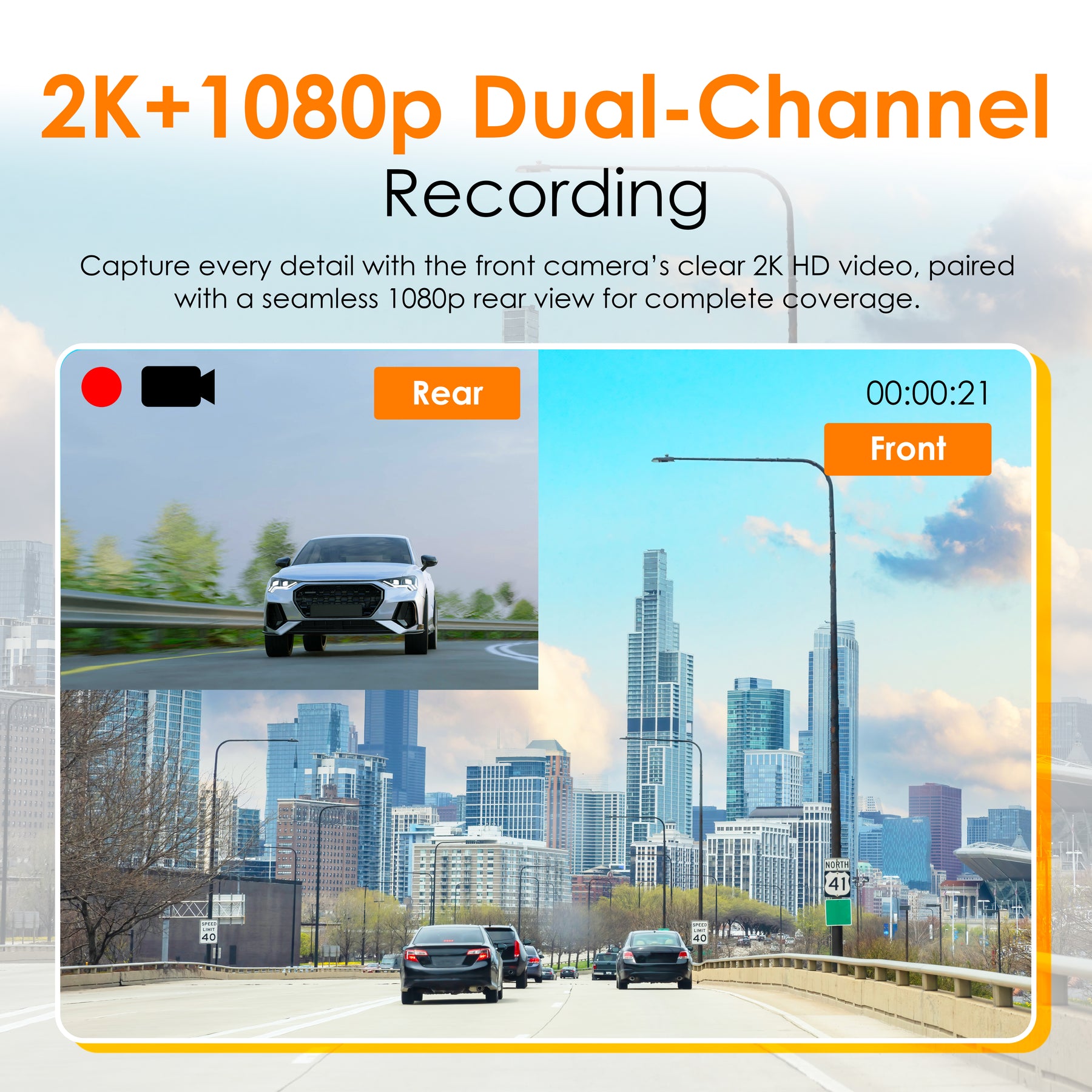 Rexing – C2 – 2K Front + 1080p Rear Dash Cam with Wi-Fi – Black