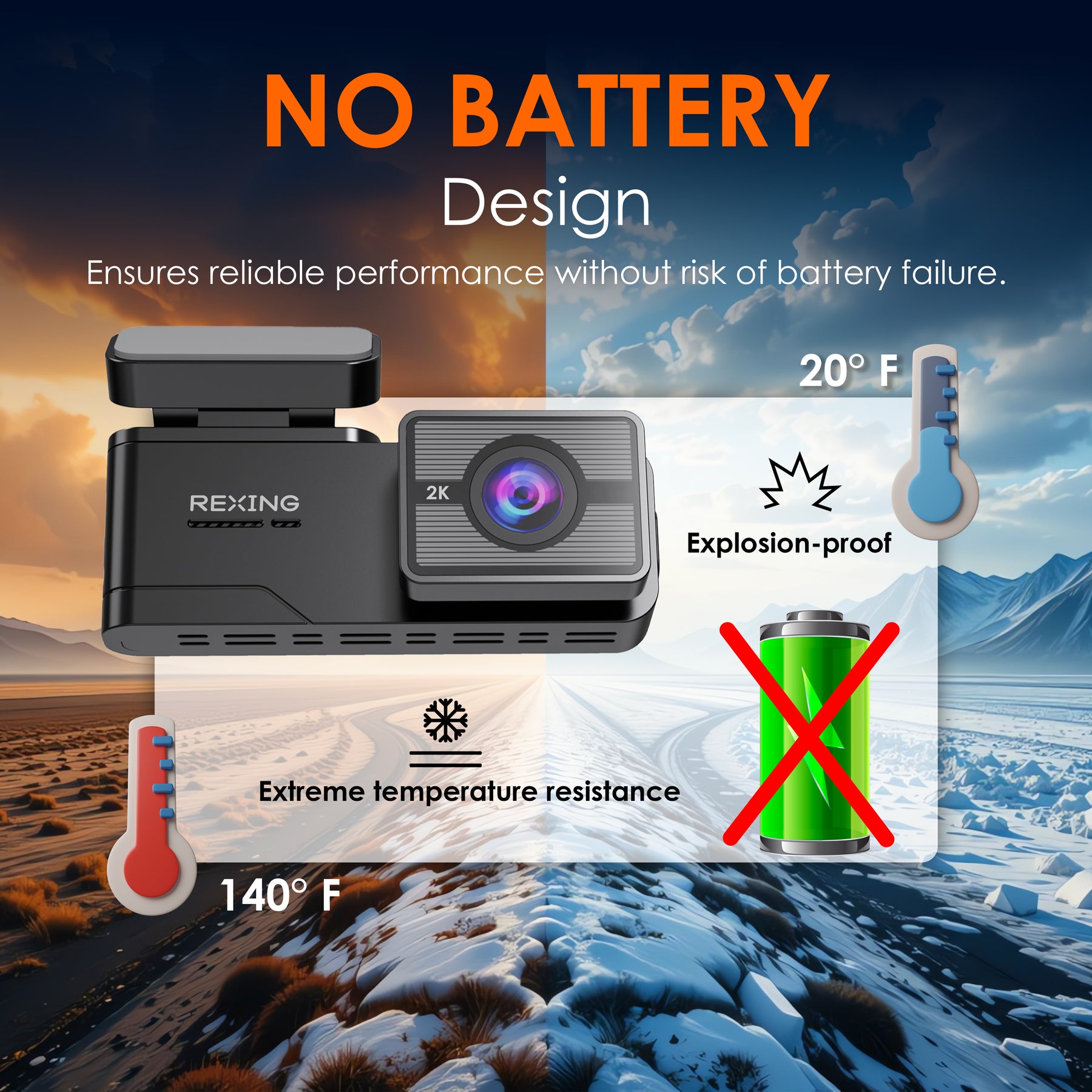Rexing – C2 – 2K Front + 1080p Rear Dash Cam with Wi-Fi – Black