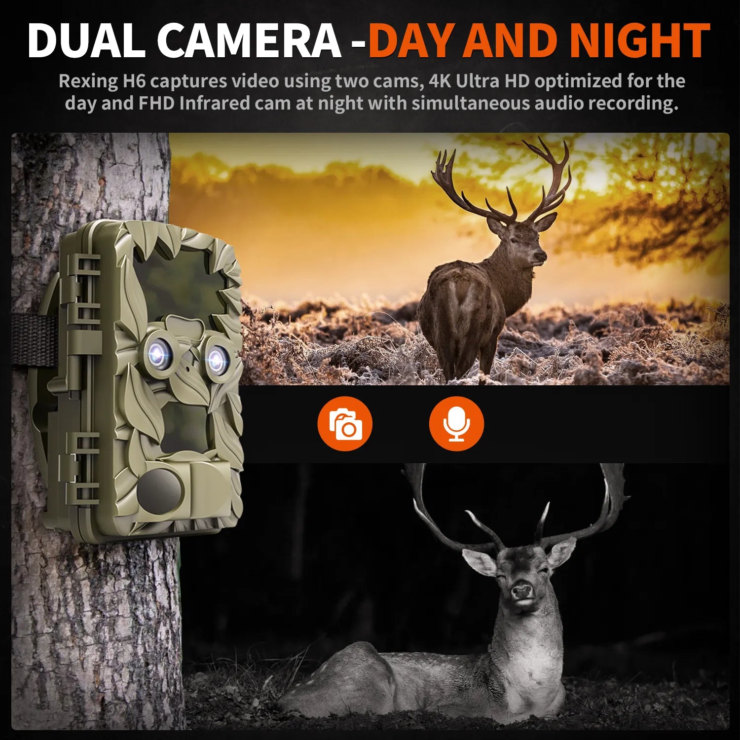 Cámara de seguimiento dual Rexing Woodlens H6 con video Ultra HD 4K+FHD