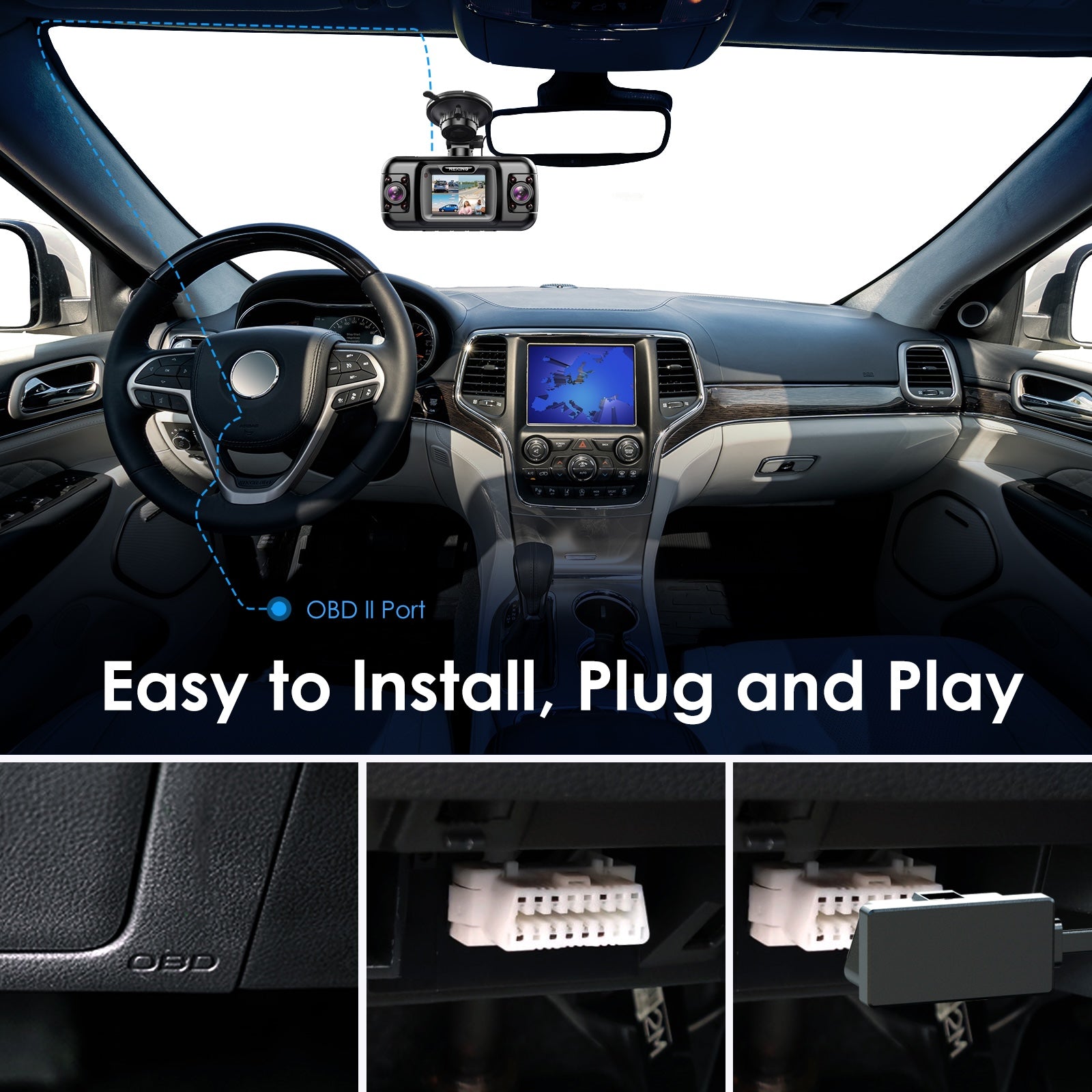 Kit de cableado para cámara de tablero Rexing con interfaz OBD, modo de estacionamiento 24/7, detección de ACC, protección contra bajo voltaje, 12 V-30 V a 5 V/3 A, cable tipo C de 3,2 m