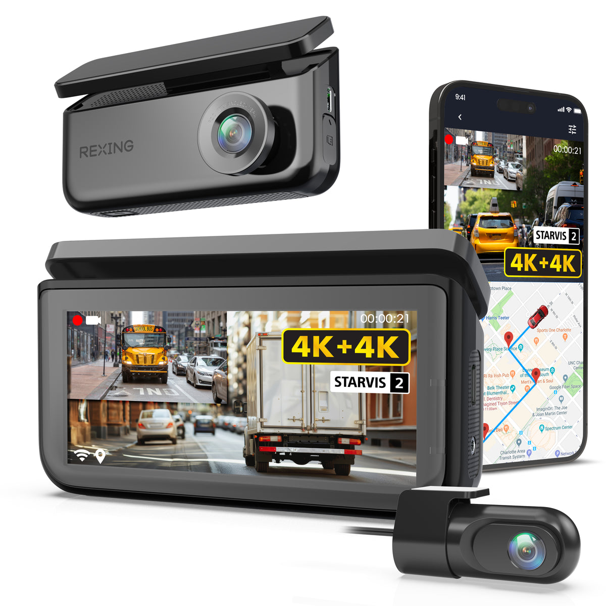 Rexing R88 4K Front + 4K Rear Dual Sony STARVIS Dash Cam with 5.8GHz WiFi GPS