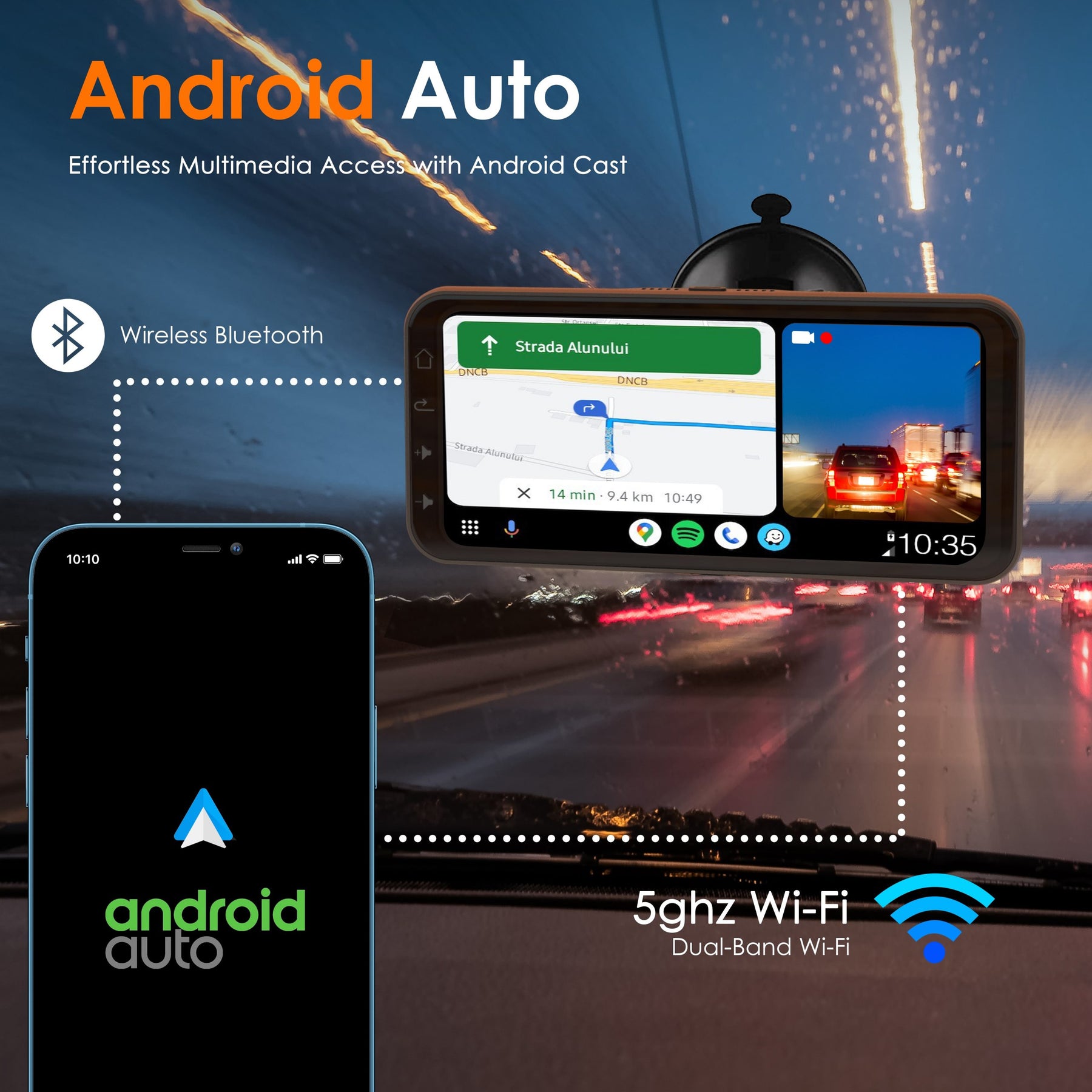 Receptor multimedia inalámbrico REXING RoadMate CPDuo: CarPlay + Android Auto + función de cámara de tablero