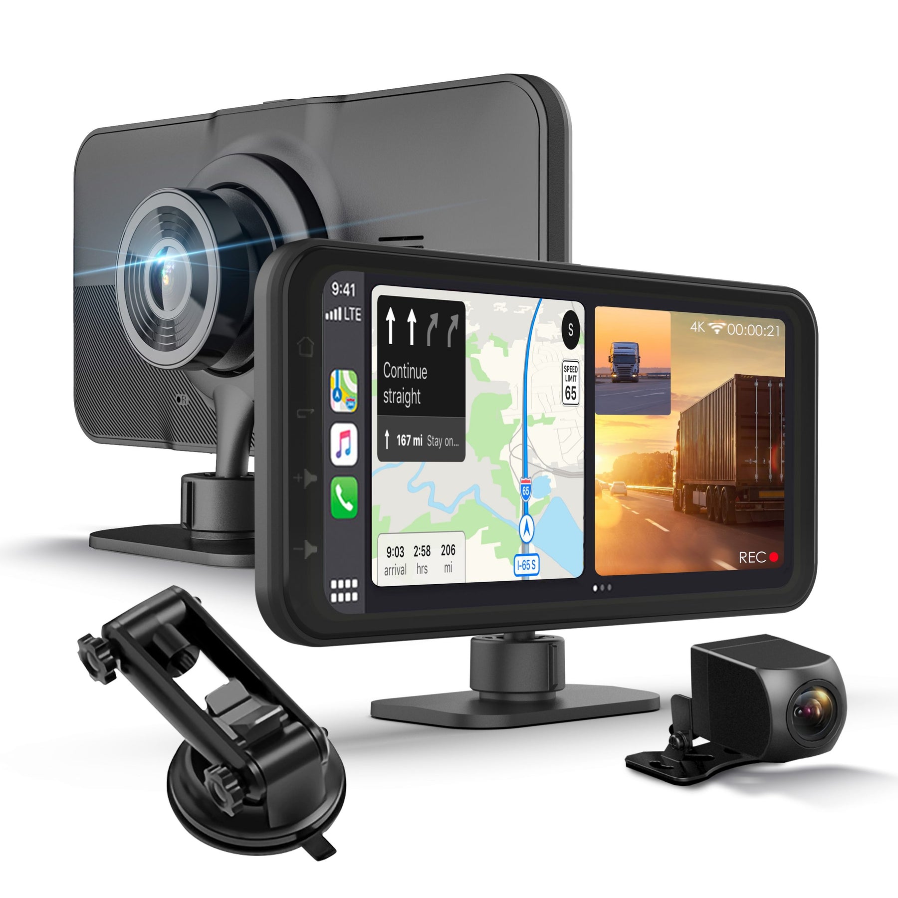 Receptor multimedia inalámbrico REXING RoadMate CPDuo: CarPlay + Android Auto + función de cámara de tablero