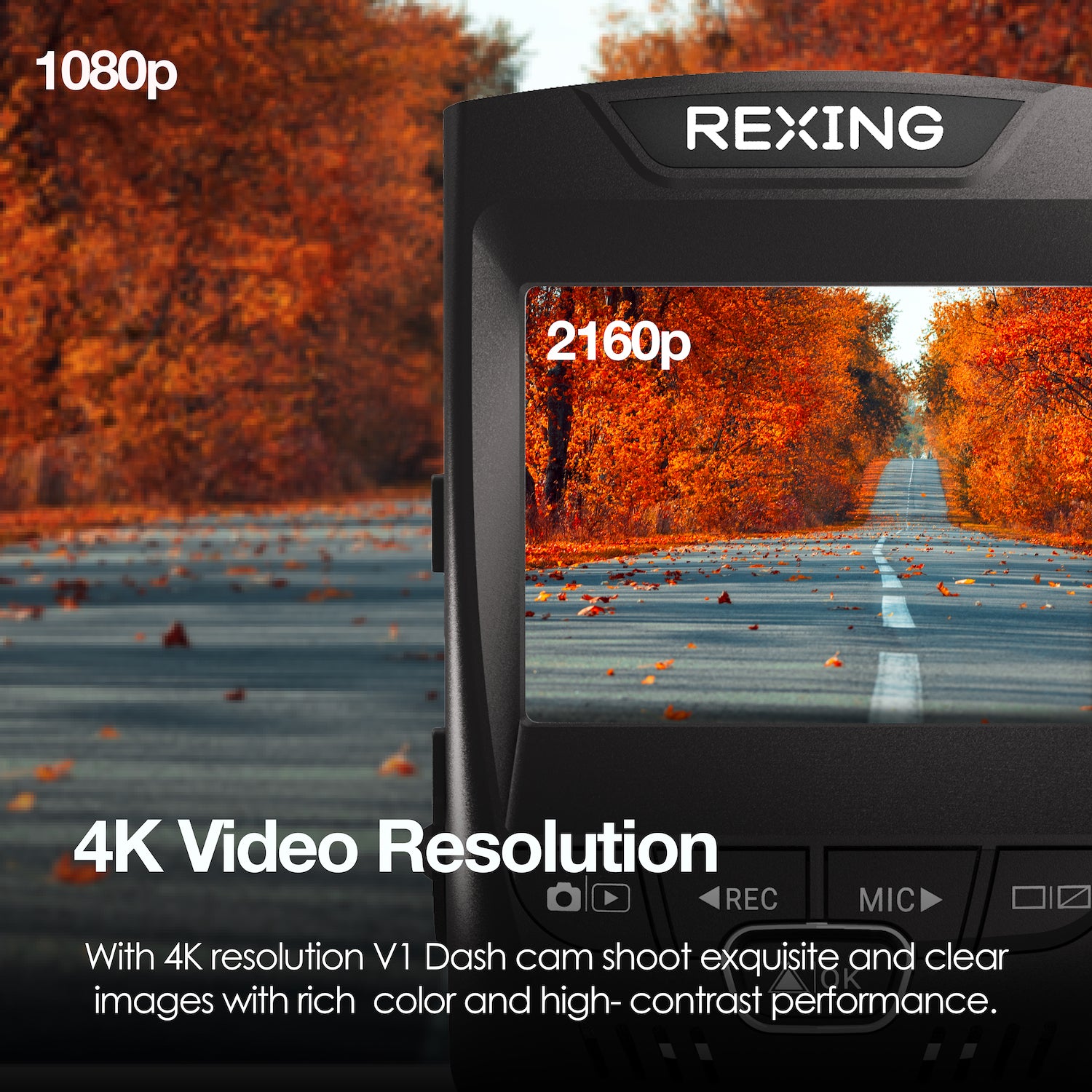 Rexing V1-4K Caméra de tableau de bord de voiture Ultra HD avec Wi-Fi