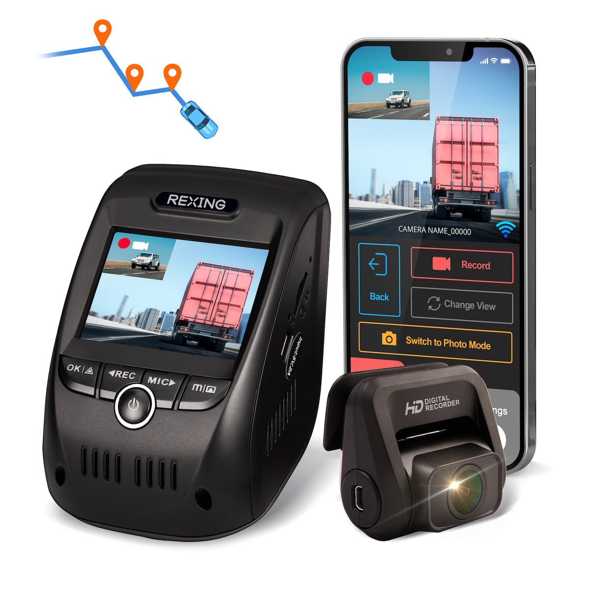 Rexing V1P Pro Dual 1080p Full HD Dash Cam avant et arrière avec Wi-Fi et enregistreur GPS intégré