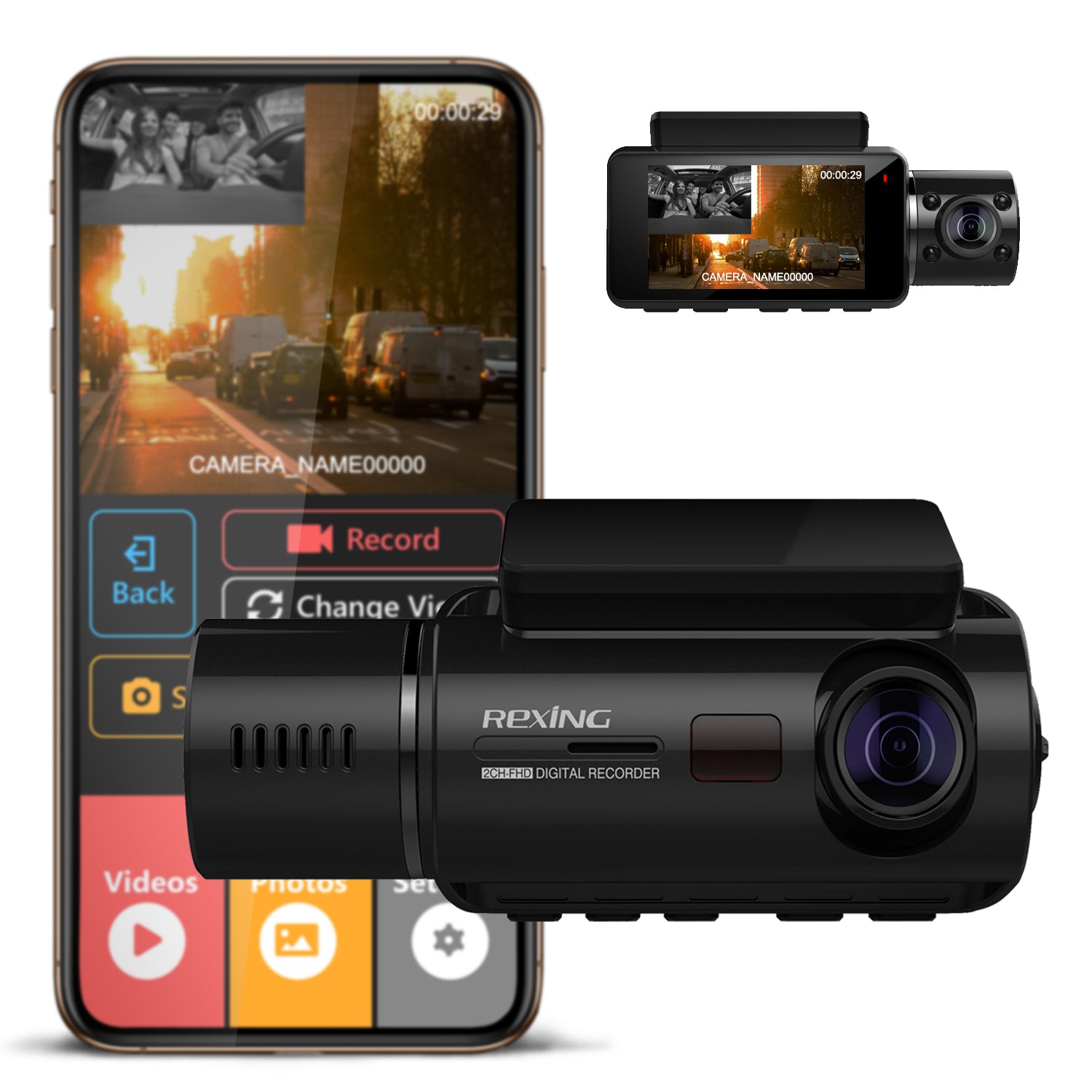 Caméra embarquée Rexing V3C à double caméra avant et intérieure Full HD 1080p avec WiFi