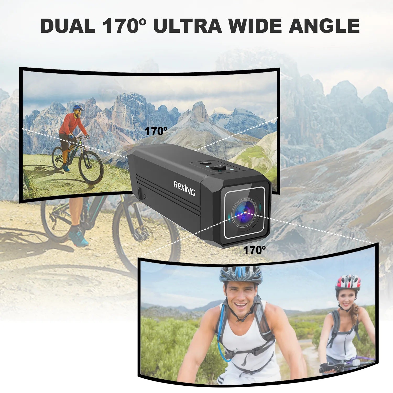 Caméra d'action bidirectionnelle Rexing A1 avant et arrière 1080p à 30 ips avec connexion Wi-Fi