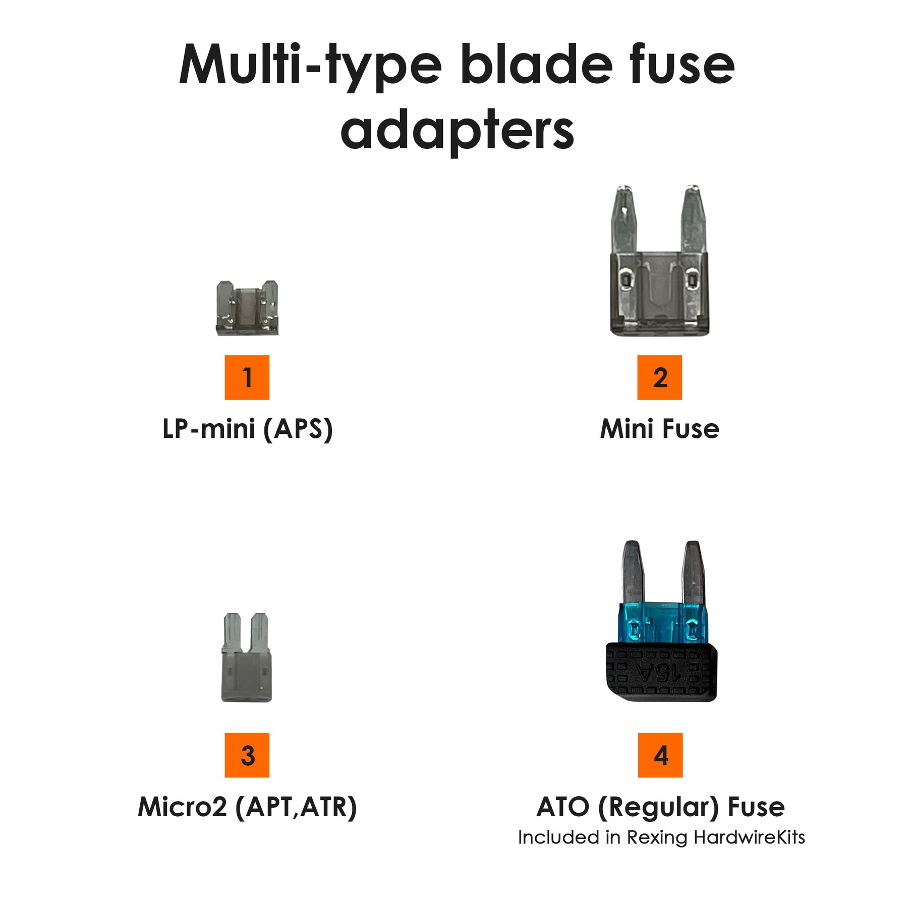 Rexing Fuse Tap and Add-a-Circuit Adapter with LP-mini, Mini Fuse, Micro2 blade fuse adapters