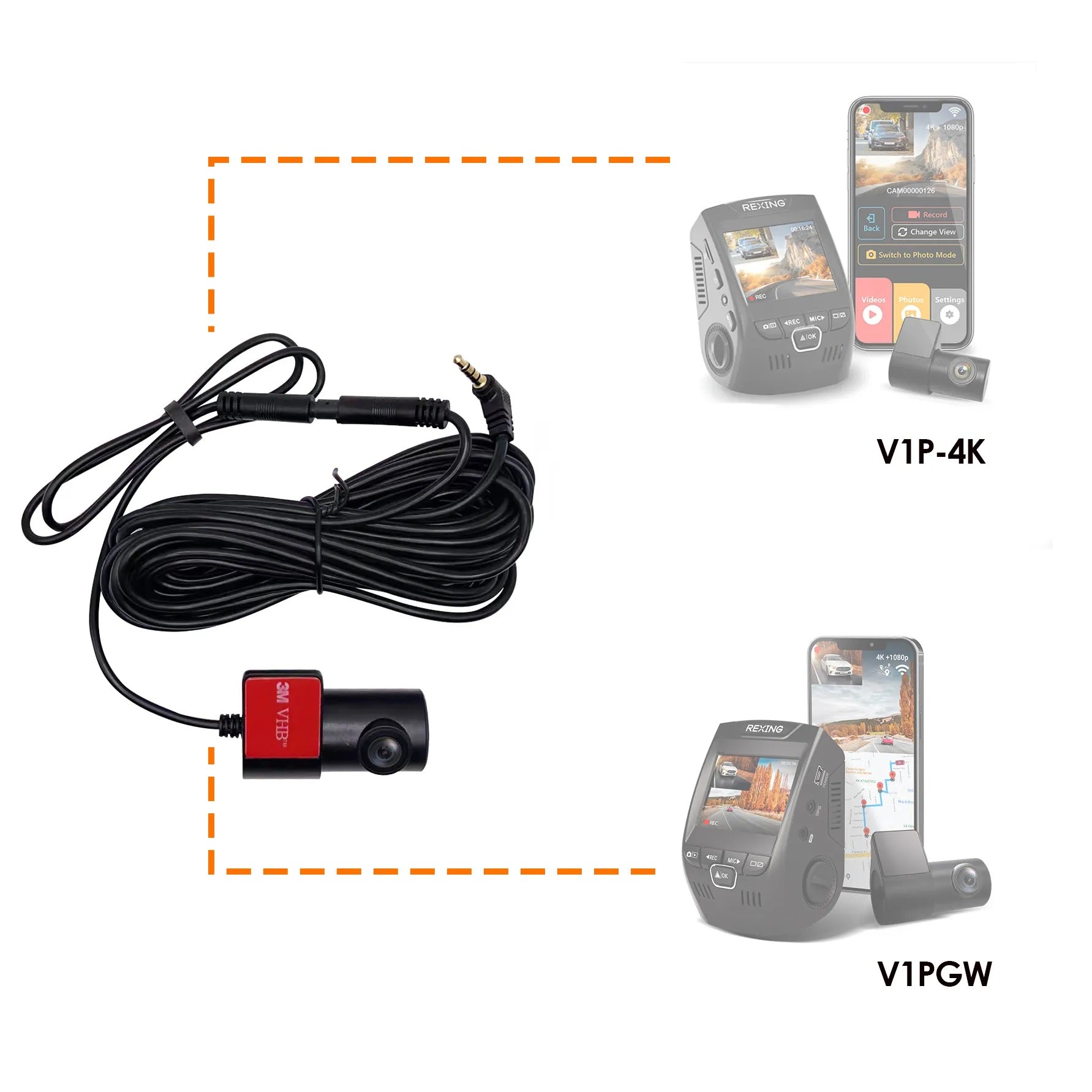 Cámara trasera Rexing para cámaras de salpicadero V1P-4K y V1PGW-4K