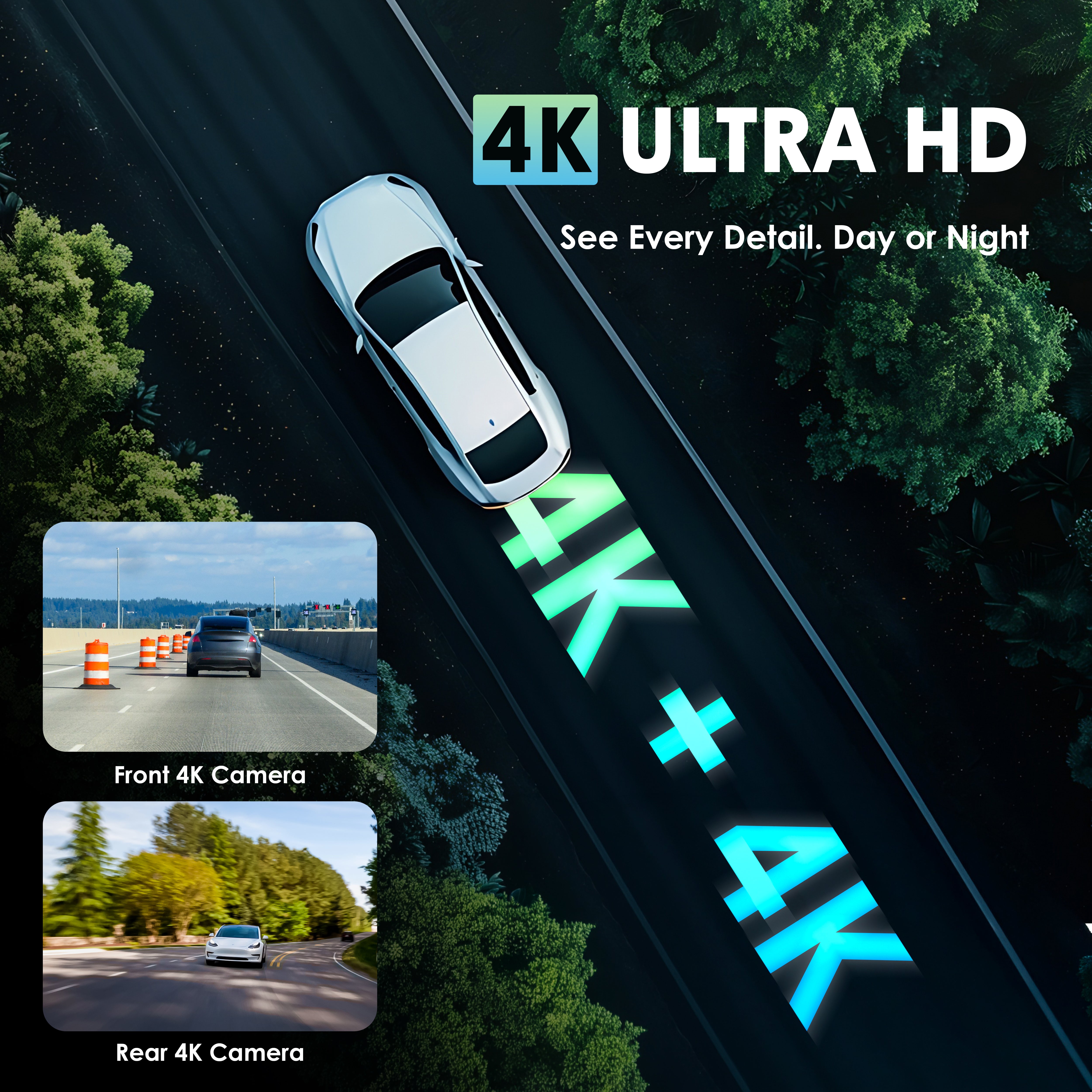 Rexing C2 Pro 4K Dual Dash Cam with Front & Rear 4K, 5GHz Wi-Fi, Parking Mode, 32GB Card