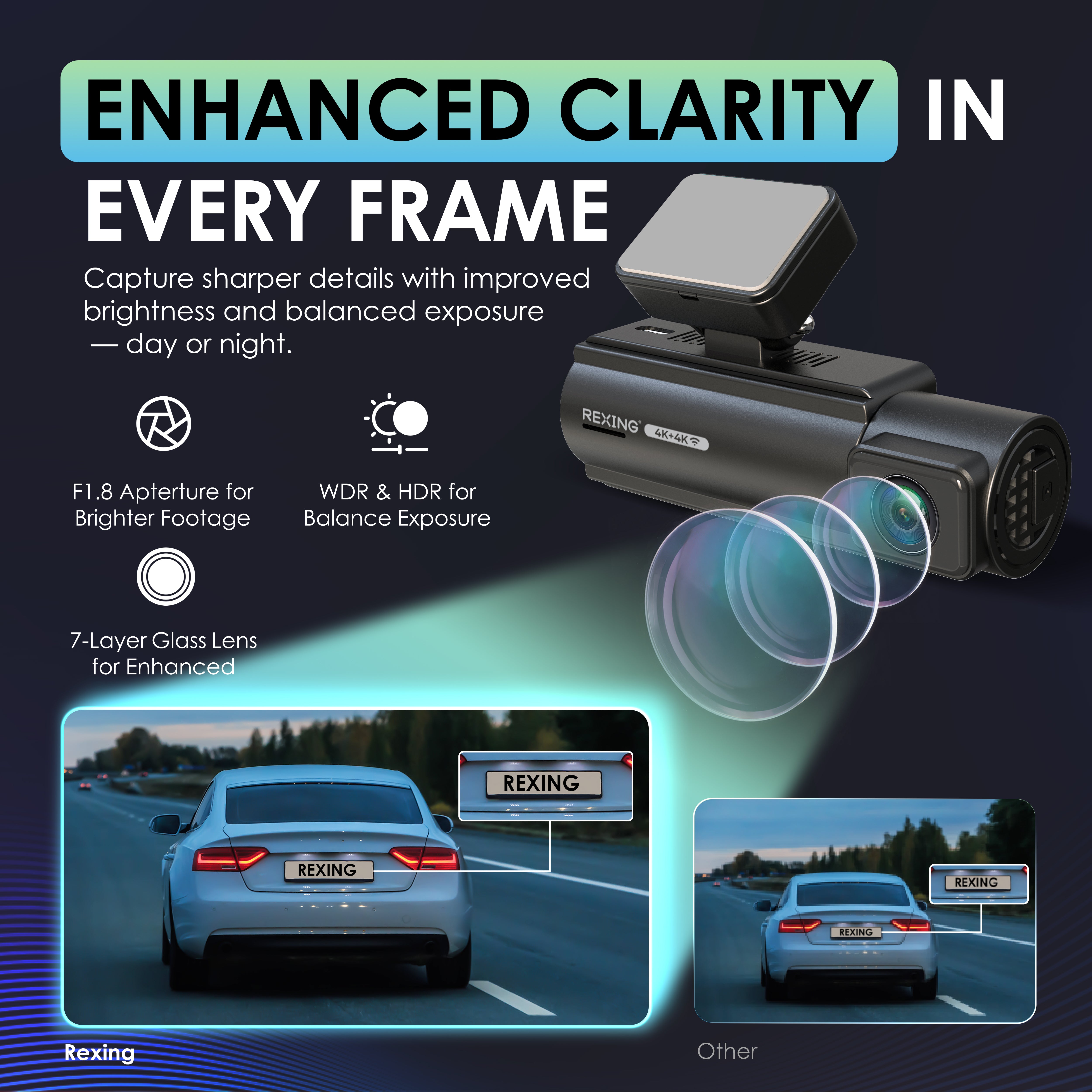 Rexing C2 Pro 4K Dual Dash Cam with Front & Rear 4K, 5GHz Wi-Fi, Parking Mode, 32GB Card