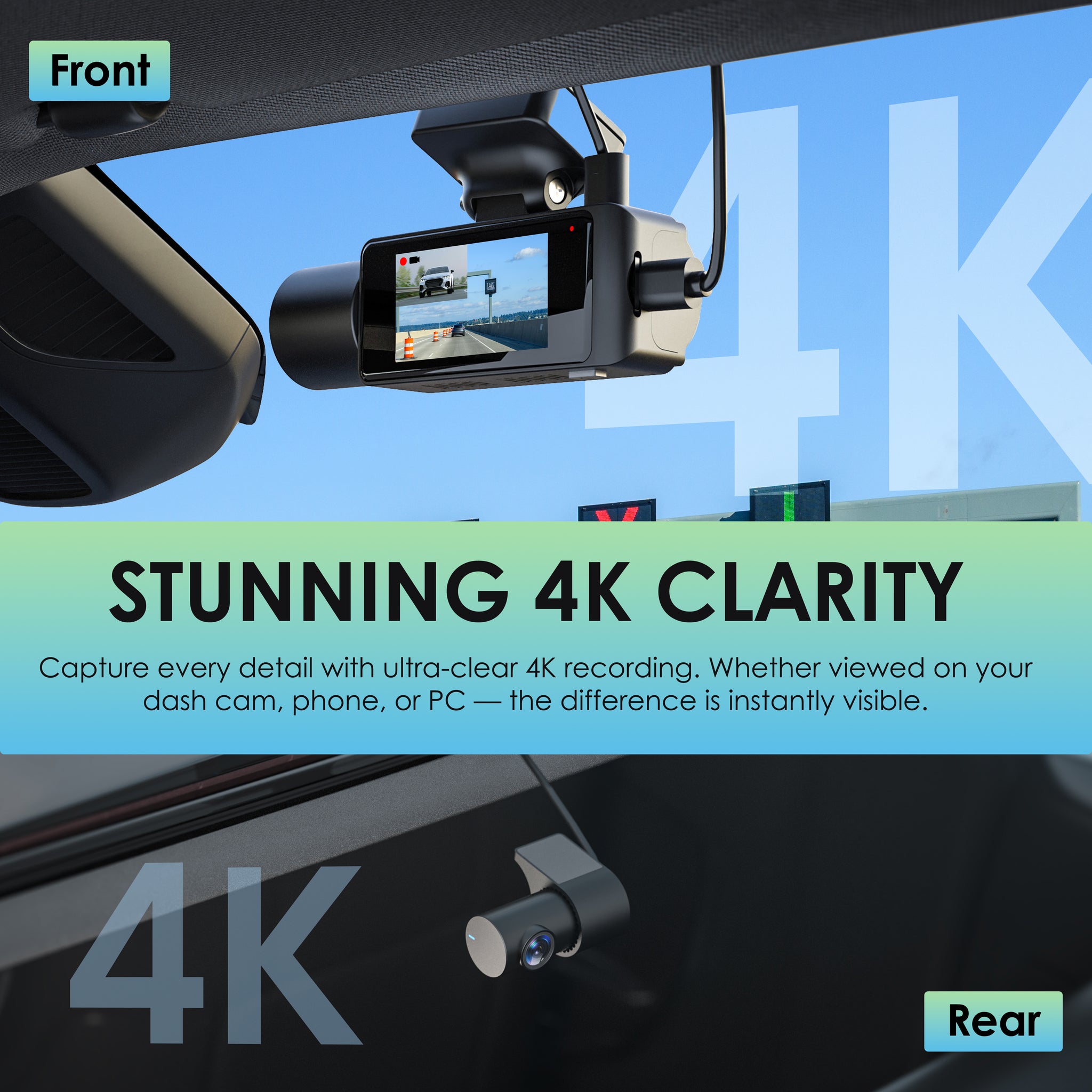 Rexing C2 Pro 4K Dual Dash Cam with Front & Rear 4K, 5GHz Wi-Fi, Parking Mode, 32GB Card