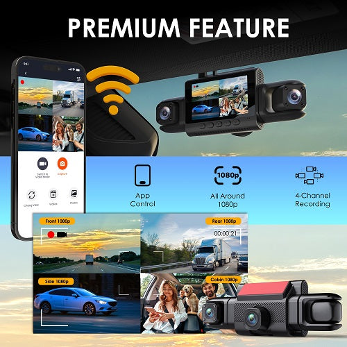 Rexing 4CH Dash Cam w/ All 1080p, Wi-Fi, Loop Recording, G-Sensor, Dual Mount, 32GB Card Included