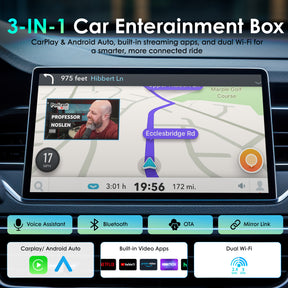 Rexing AI Box Wireless CarPlay & Android Auto Adapter - Multimedia Video Box with Built-in Netflix, YouTube, TikTok Lite - Support USB Video & Music Playback, Custom Ambient Light Control - Plug & Play Car AI Streaming Hub