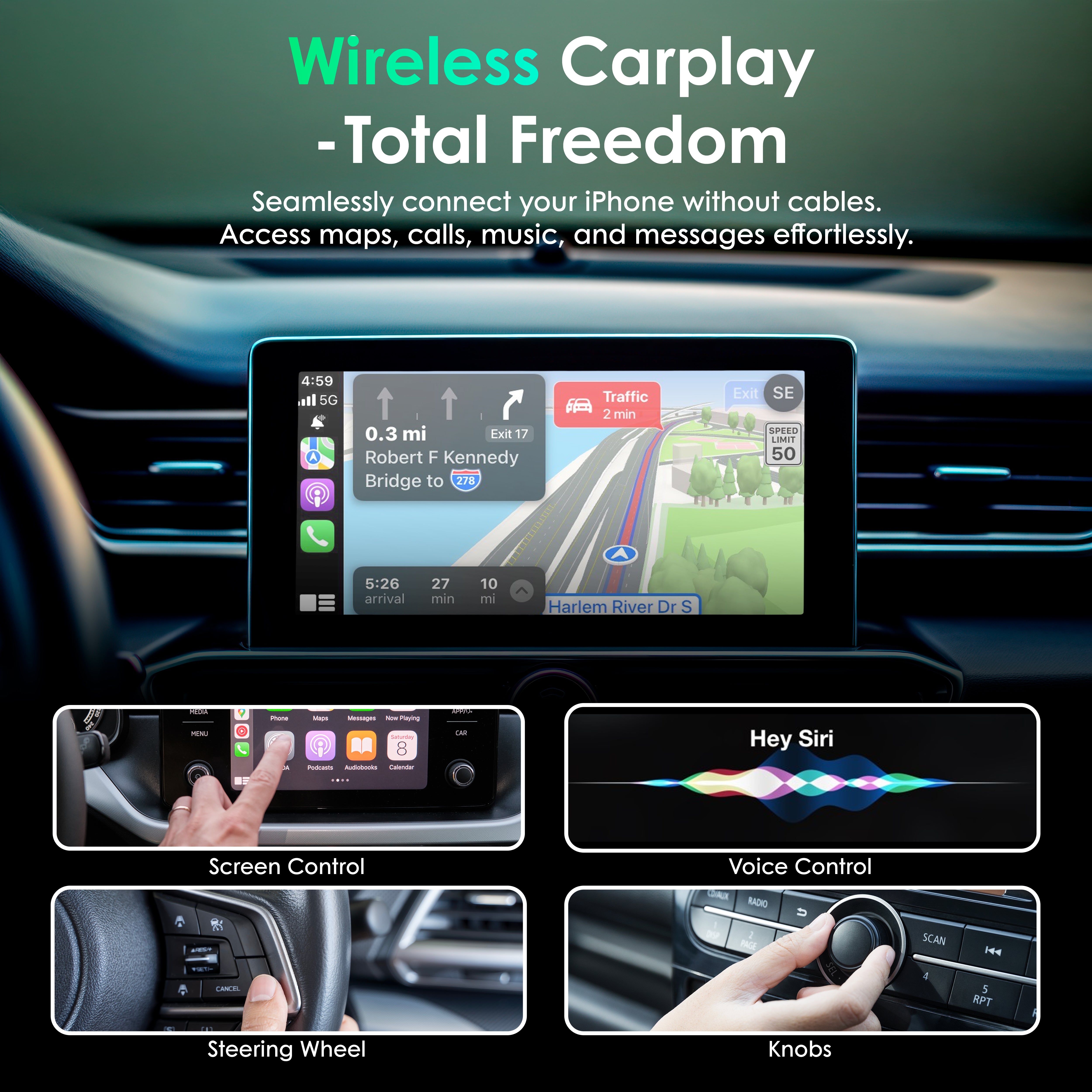 Rexing AI Box Wireless CarPlay & Android Auto Adapter - Multimedia Video Box with Built-in Netflix, YouTube, TikTok Lite - Support USB Video & Music Playback, Custom Ambient Light Control - Plug & Play Car AI Streaming Hub