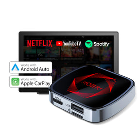 Rexing AI Box Wireless CarPlay & Android Auto Adapter - Multimedia Video Box with Built-in Netflix, YouTube, TikTok Lite - Support USB Video & Music Playback, Custom Ambient Light Control - Plug & Play Car AI Streaming Hub
