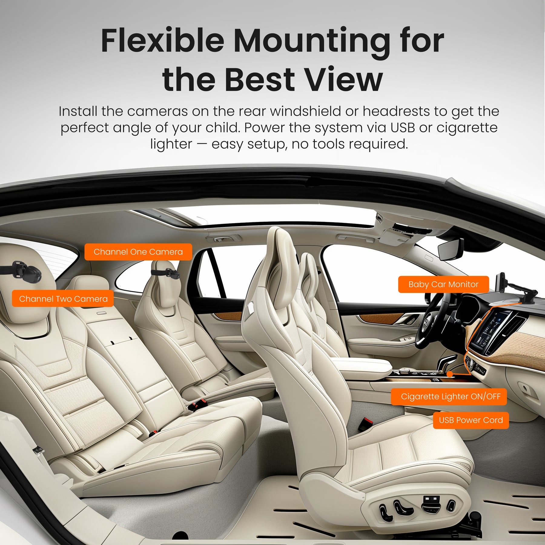 Rexing BC300 Dual Channel Baby Car Camera 1080p HD, IR Night Vision & Split-Screen Display