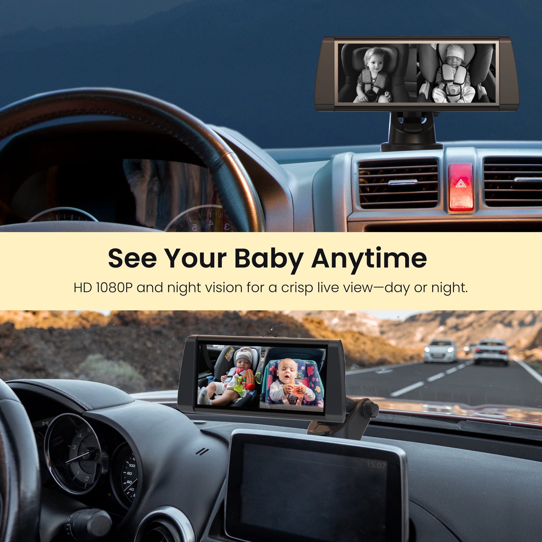Rexing BC300 Dual Channel Baby Car Camera 1080p HD, IR Night Vision & Split-Screen Display