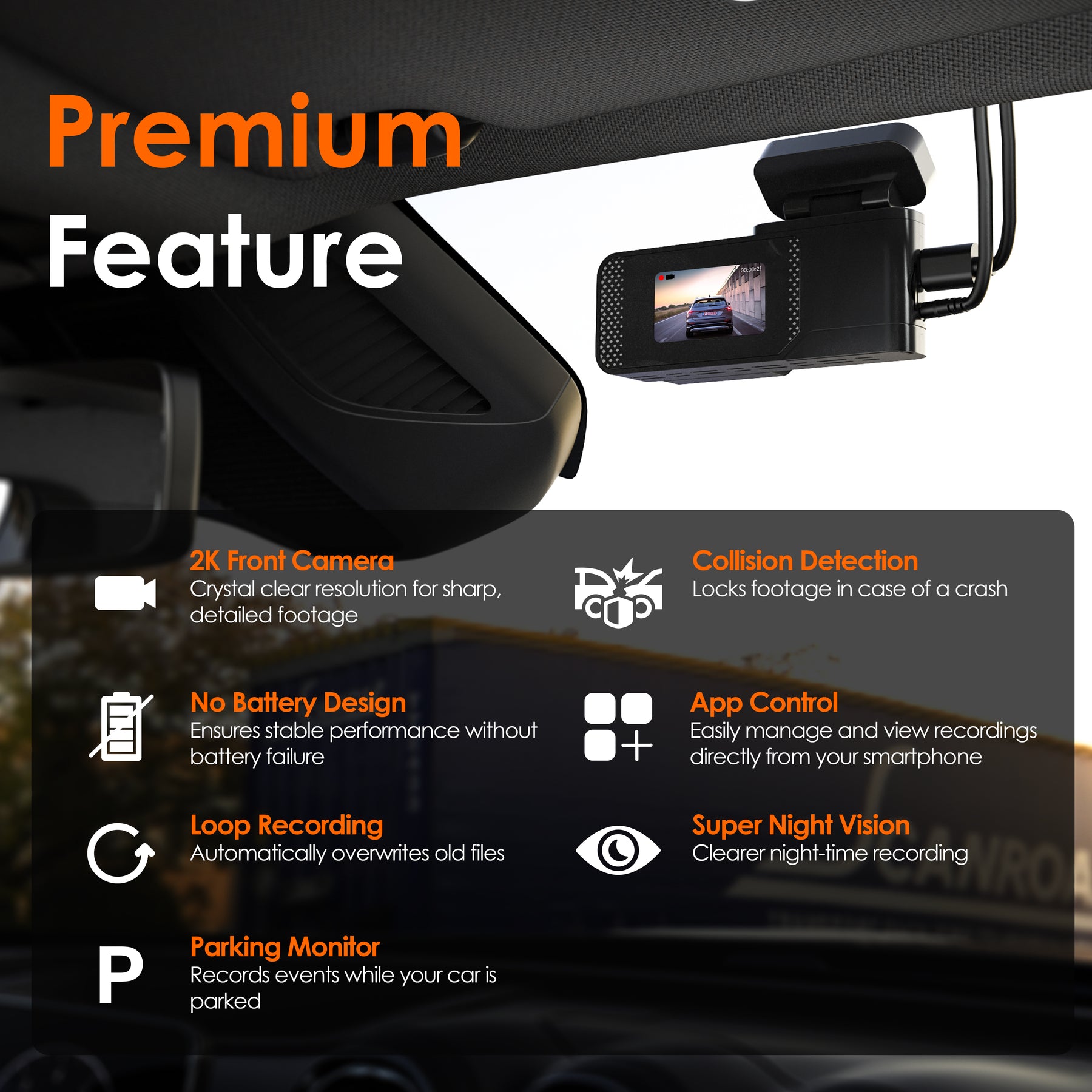 Rexing – C1 – 2K Front Dash Cam with Wi-Fi – Black