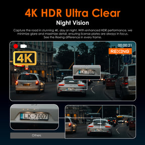 Rexing C1 Plus Ultra HD 4K Dash Cam with Wi-Fi & Built-in GPS, 170° Wide Angle, Parking Monitor, Loop Recording, G-Sensor, WDR, 32GB microSD Card Included