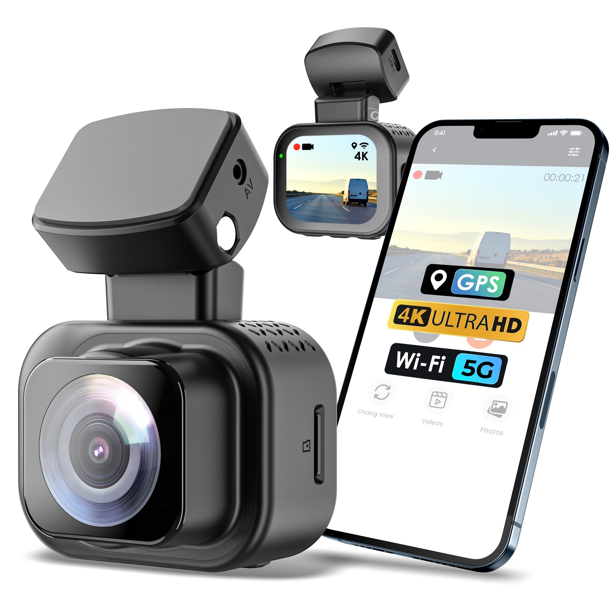 Rexing C1 Plus Ultra HD 4K Dash Cam with Wi-Fi & Built-in GPS, 170° Wide Angle, Parking Monitor, Loop Recording, G-Sensor, WDR, 32GB microSD Card Included
