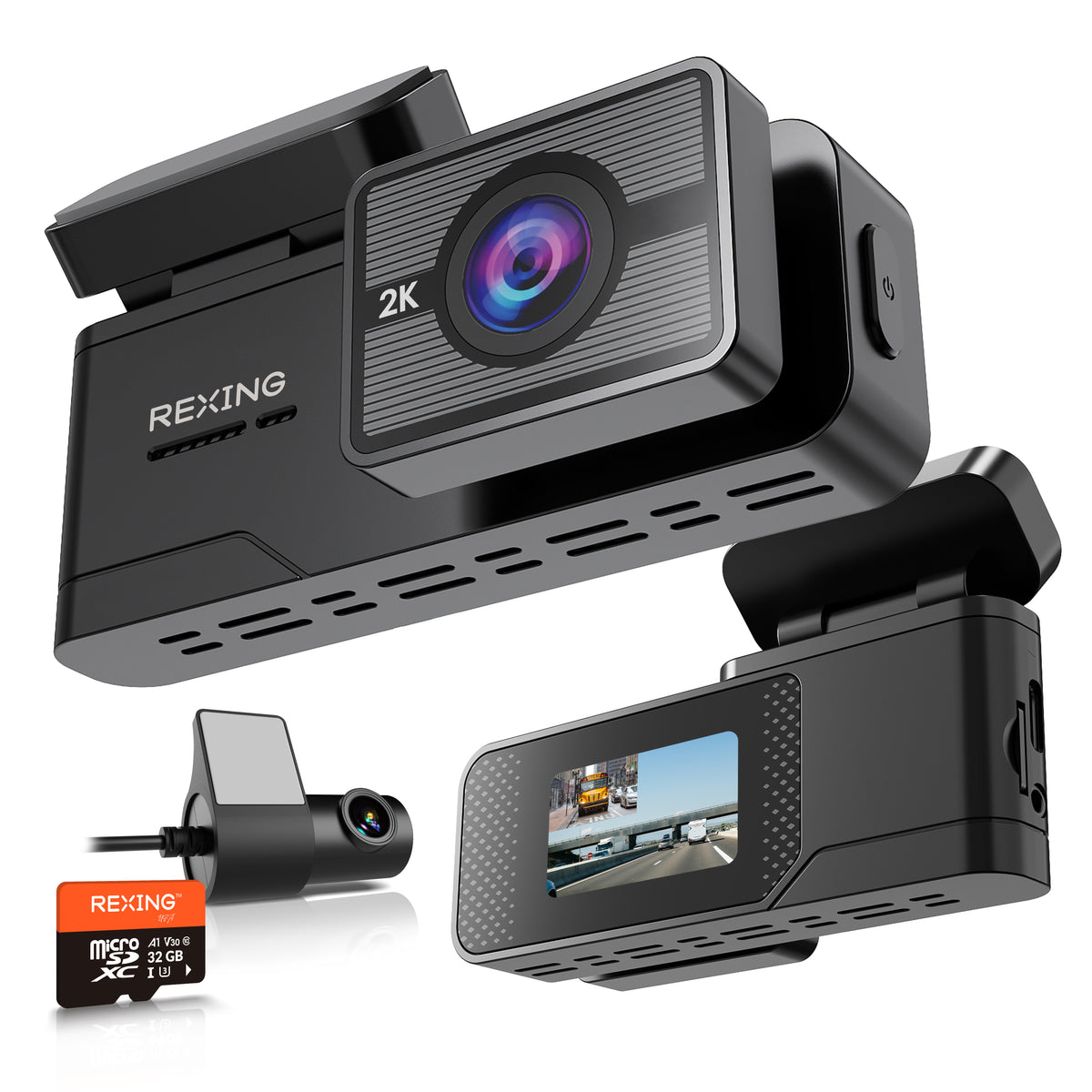 Rexing – C2 – 2K Front + 1080p Rear Dash Cam with Wi-Fi – Black