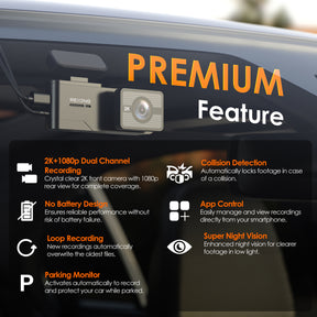 Rexing – C2 – 2K Front + 1080p Rear Dash Cam with Wi-Fi – Black