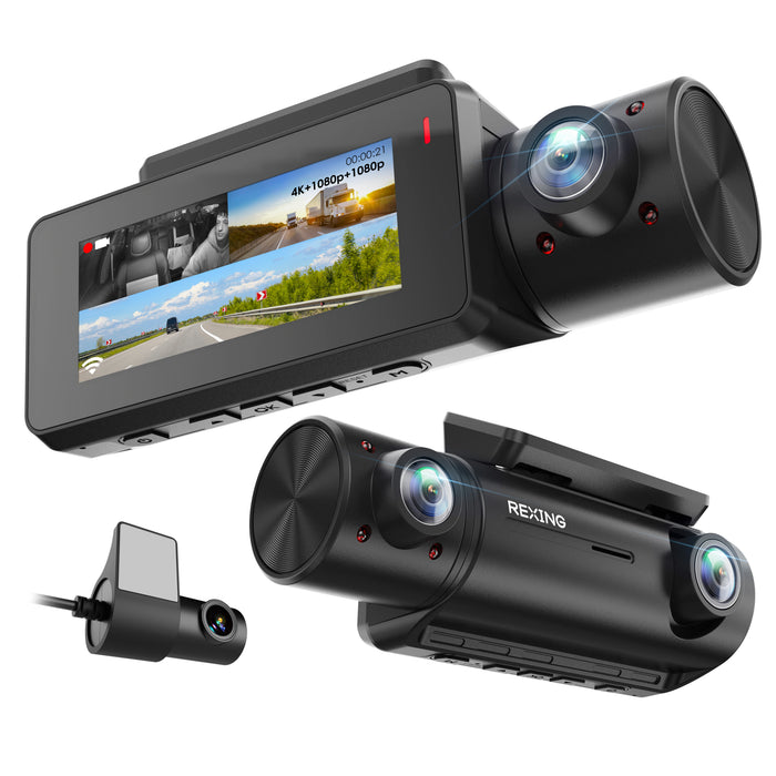 Rexing C3 front and cabin dash cam with its separate rear camera