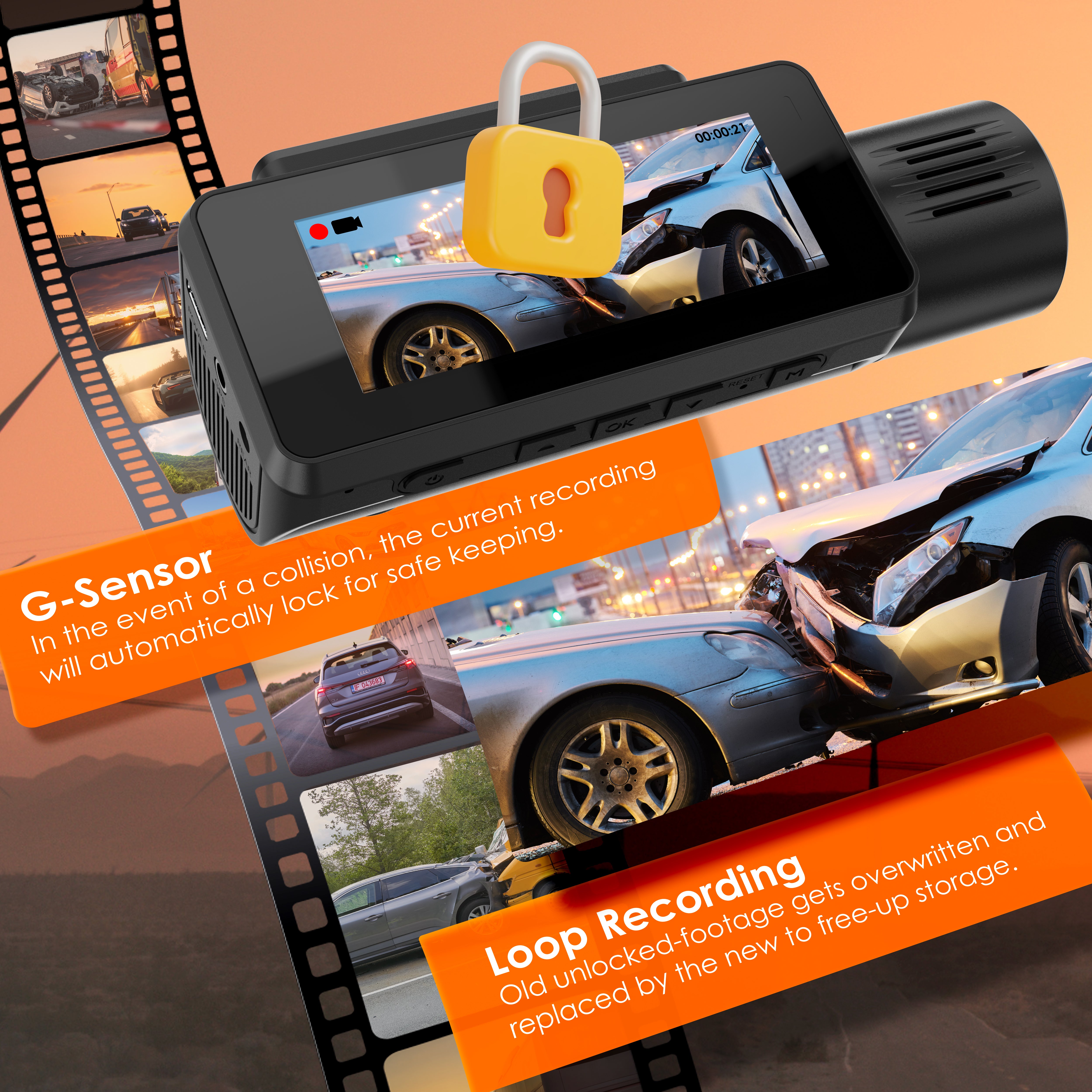 Rexing C3 3-Channel Dash Cam, 4K Front + 1080p Cabin & Rear, Wi-Fi, Night Vision, 24/7 Parking Monitor, G-Sensor, Loop Recording, No Battery Design