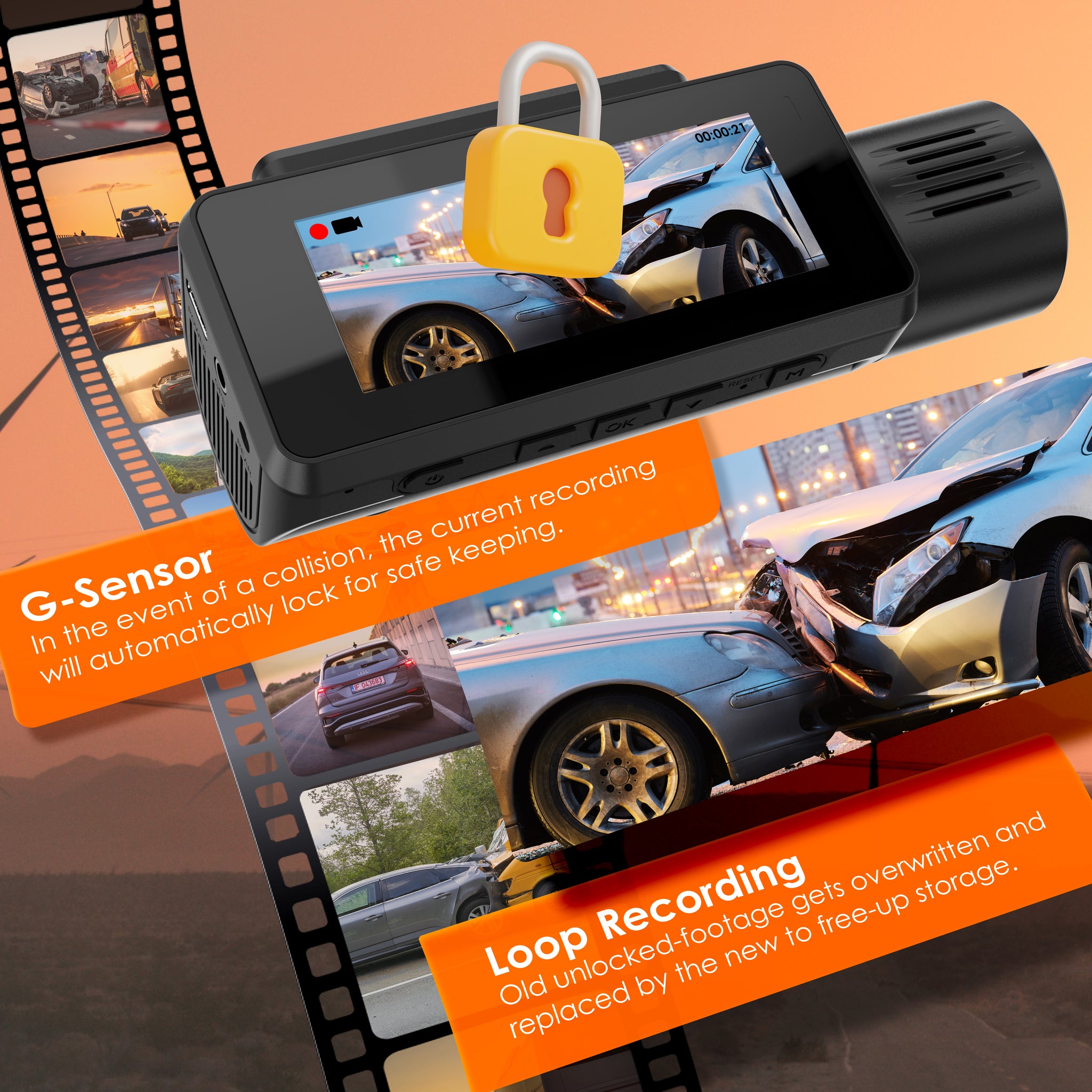 Rexing C3 3-Channel Dash Cam, 4K Front + 1080p Cabin & Rear, Wi-Fi, Night Vision, 24/7 Parking Monitor, G-Sensor, Loop Recording, No Battery Design