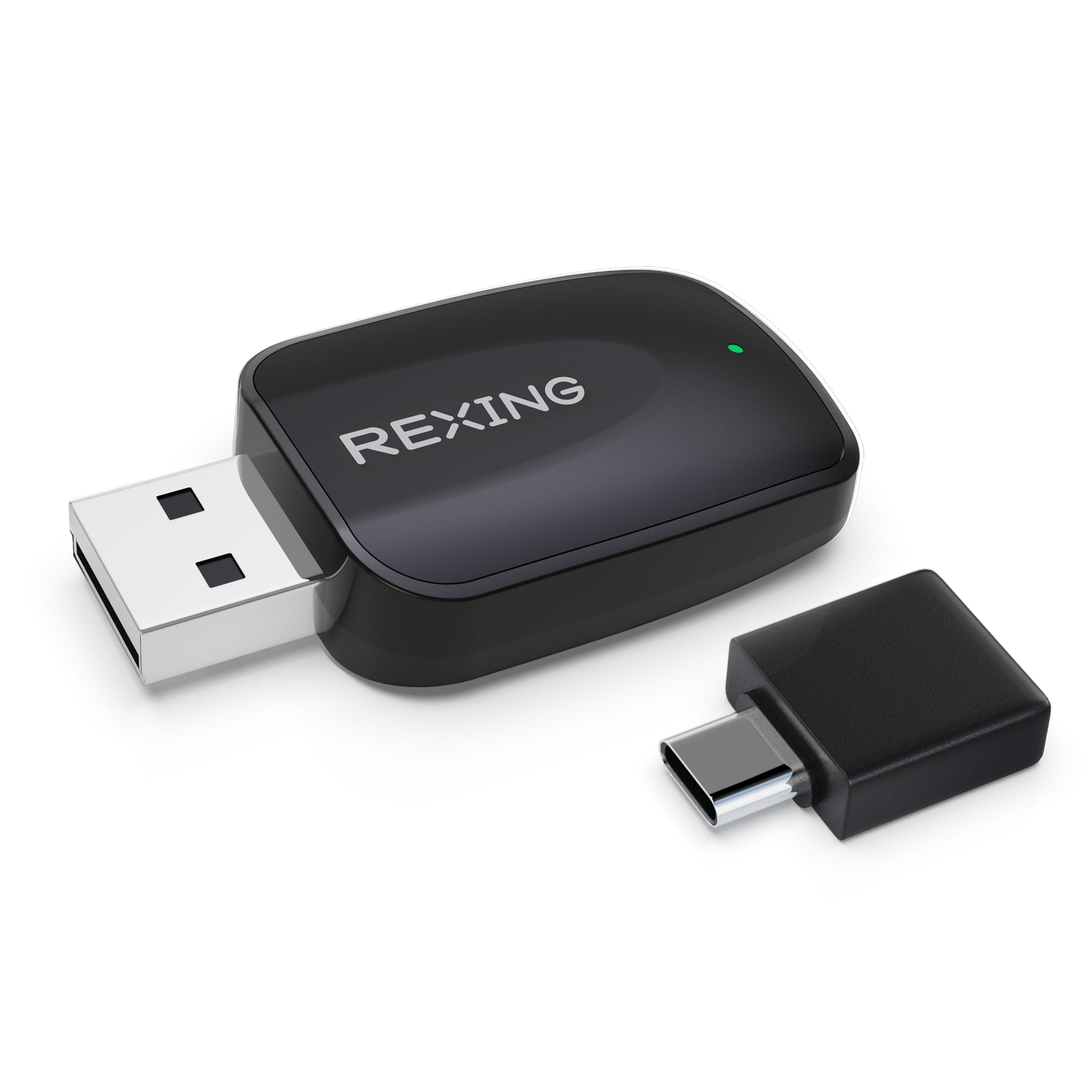 Rexing CPW-42 wireless adapter with USB-A connector and USB-C adapter