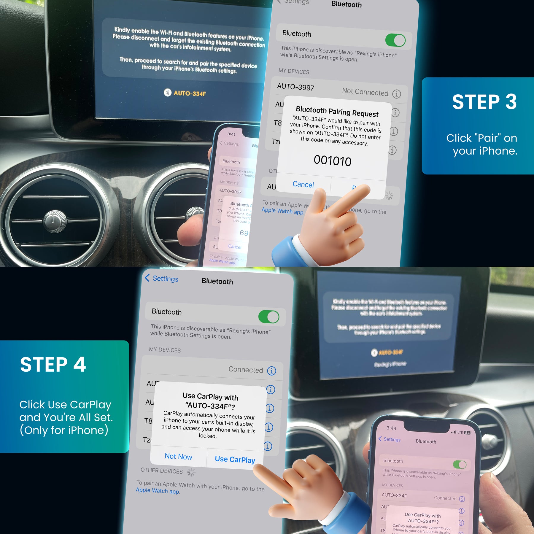 Rexing CPW-42 Wireless CarPlay & Android Auto Adapter for iPhone (iOS 10+) and Android (Android 11+)