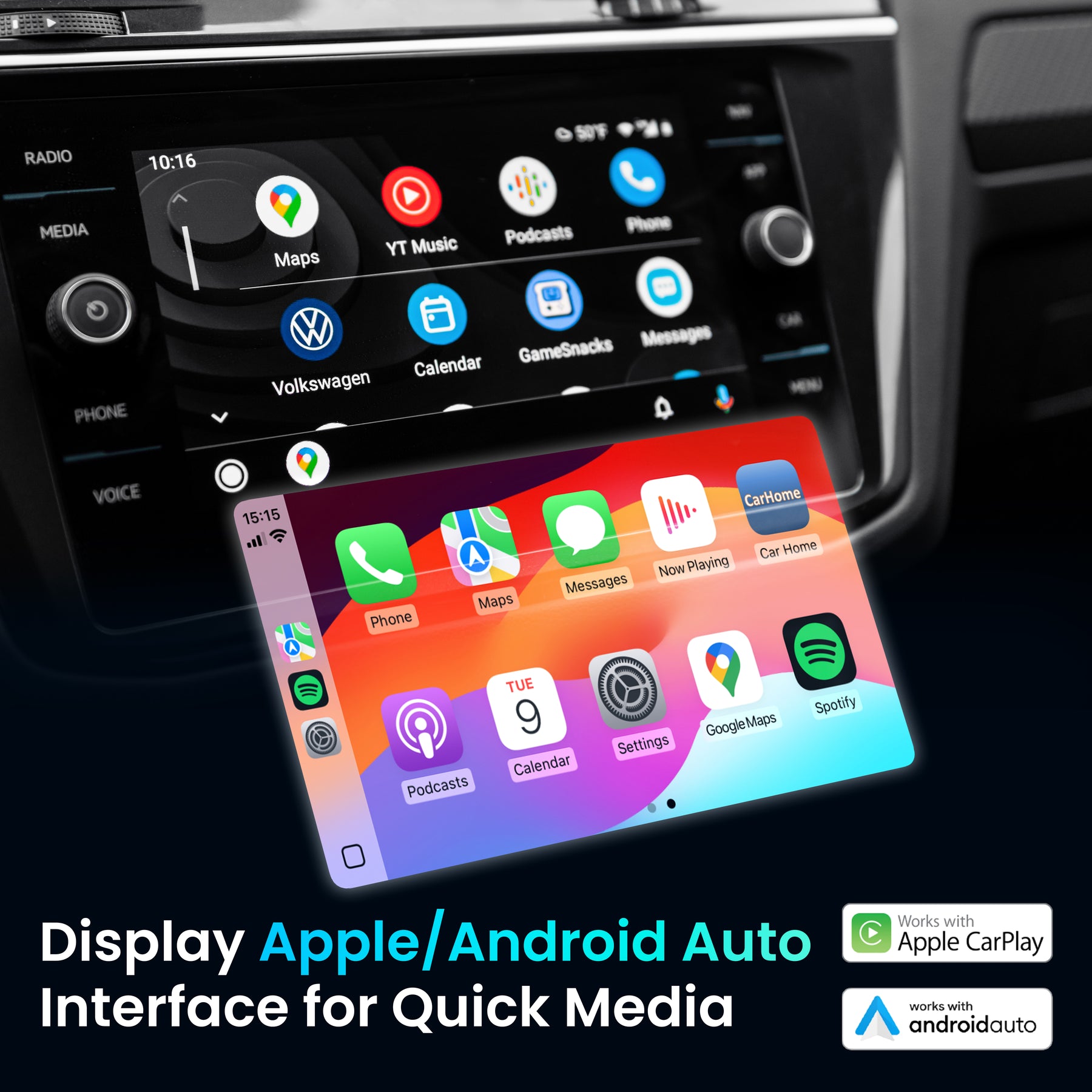 Rexing CPW-42 Wireless CarPlay & Android Auto Adapter for iPhone (iOS 10+) and Android (Android 11+)