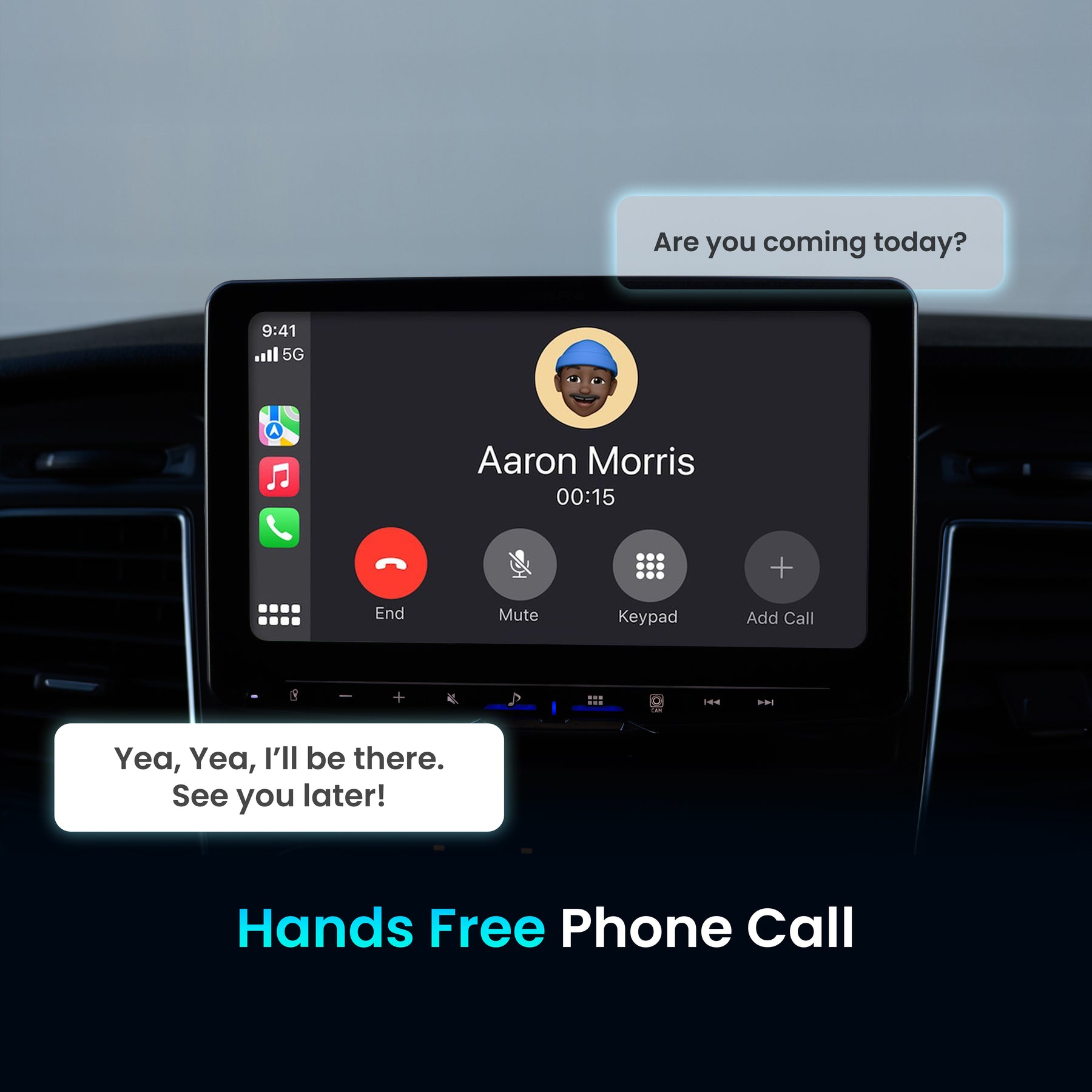 Hands-free phone call displayed through Apple CarPlay