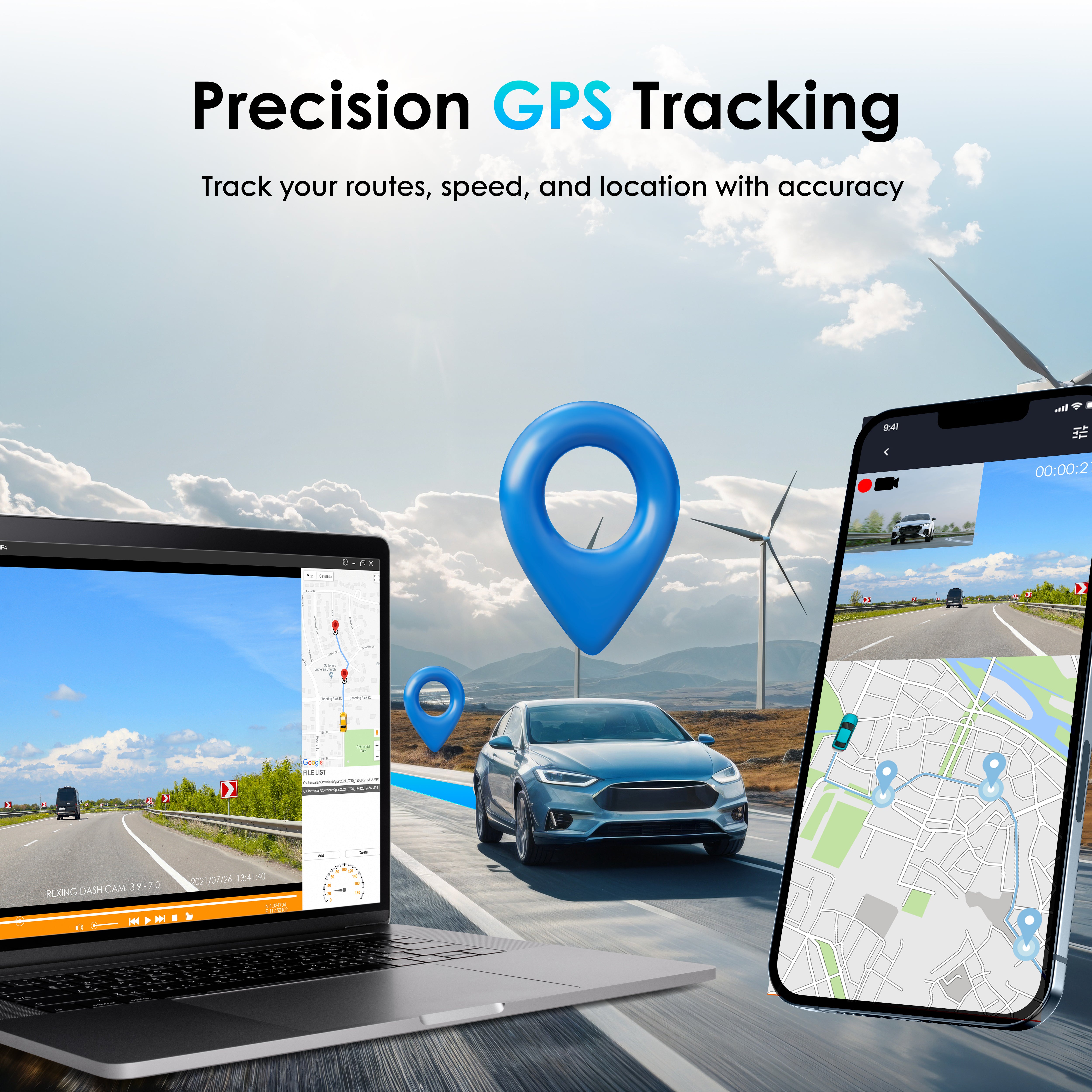 Rexing F30 4K+1080P Dual Dash Cam Front and Rear, Built-in GPS Mount, 5G Wi-Fi, App Control, Parking Monitor, Collision Detection