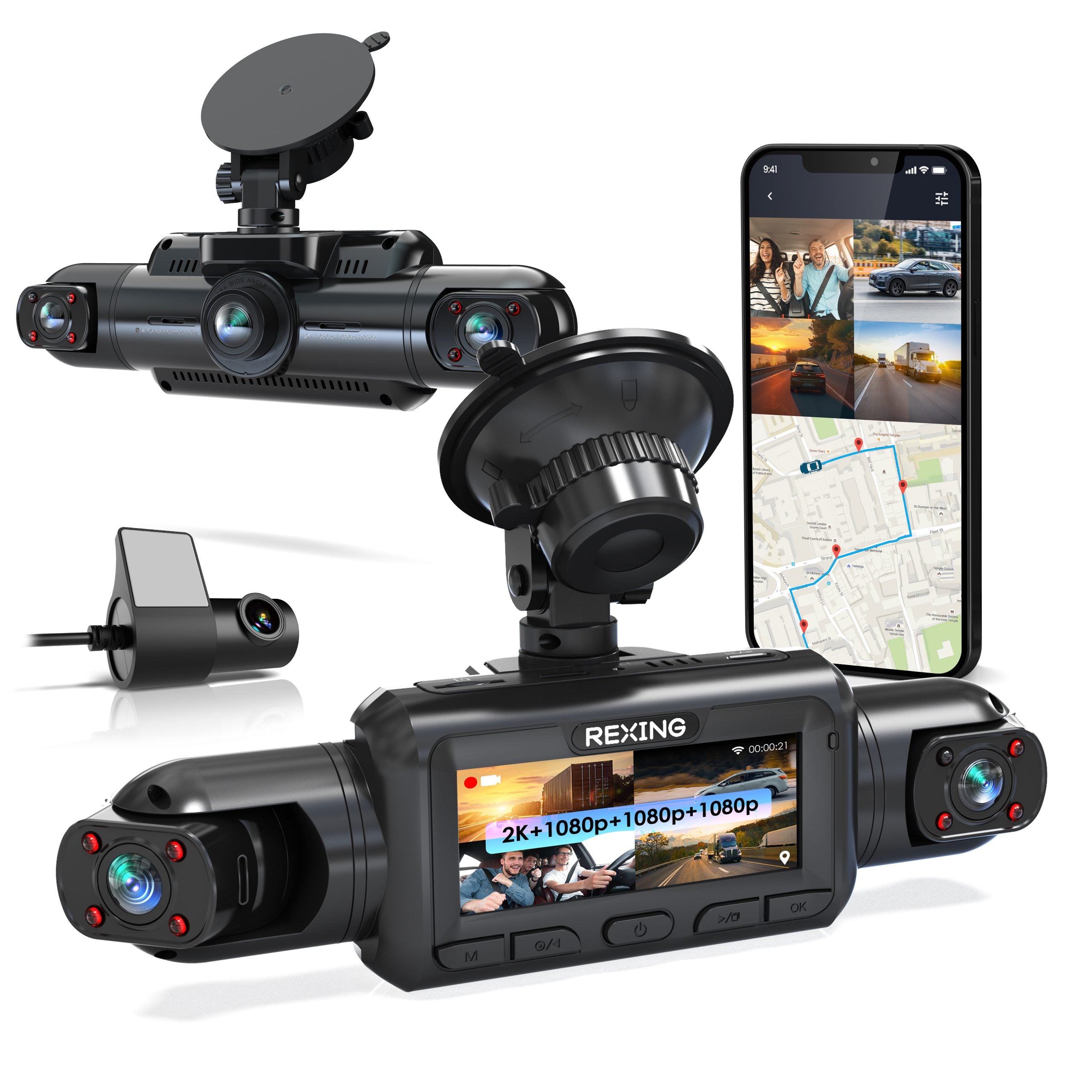 Rexing L4 — 4-Channel Dash Cam System (128GB + Charger)