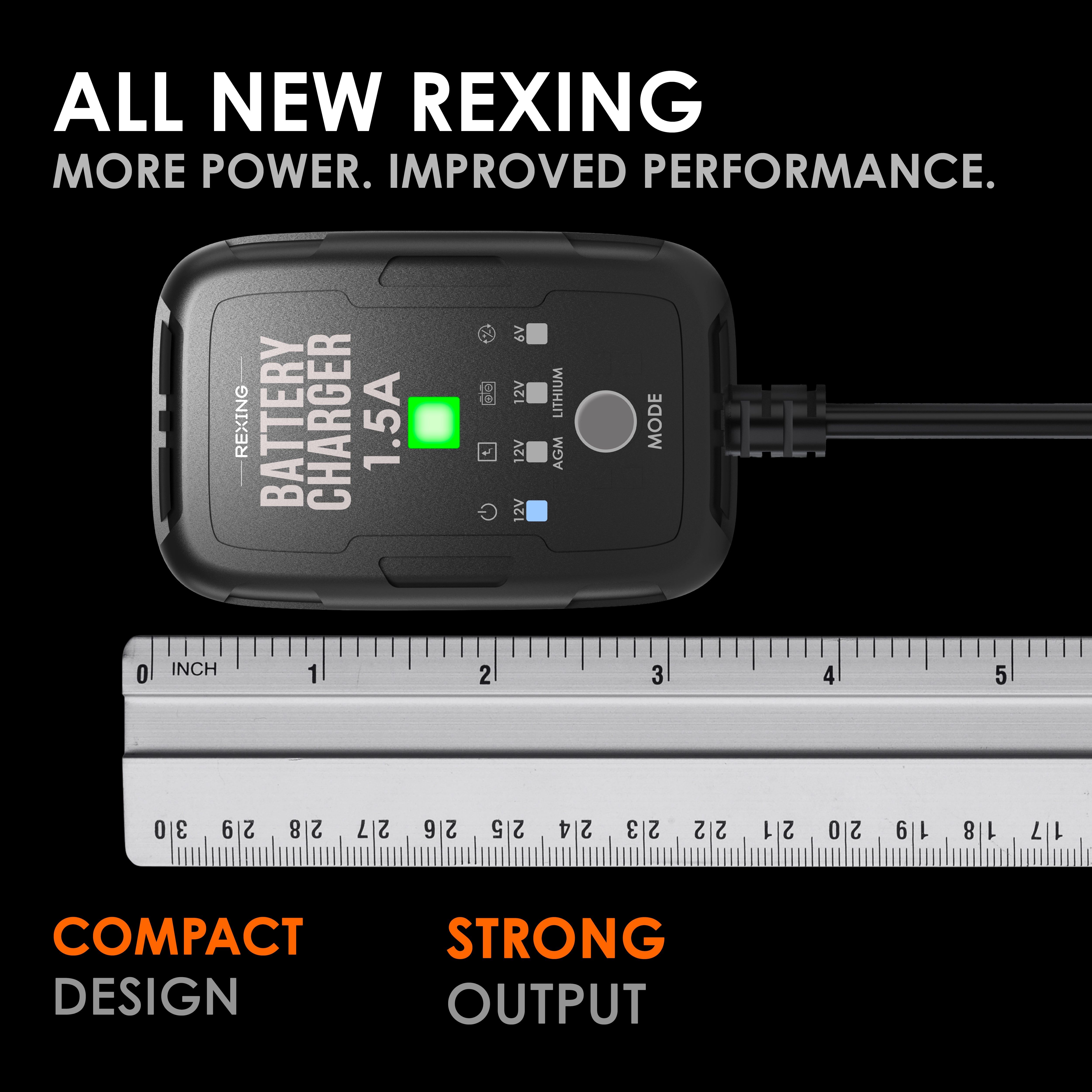Rexing Master 1.5A Smart Battery Charger 6V 12V Automatic Trickle Charger and Maintainer with Multi Protection and Temperature Control for Lead Acid AGM Gel SLA and Lithium Batteries