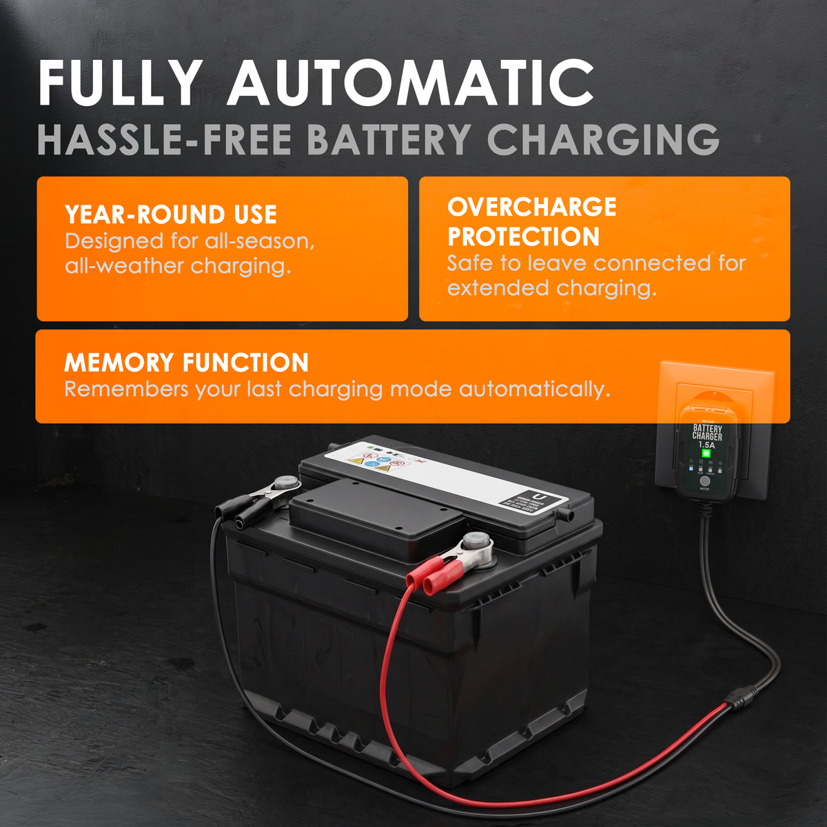 Rexing Master 1.5A Smart Battery Charger 6V 12V Automatic Trickle Charger and Maintainer with Multi Protection and Temperature Control for Lead Acid AGM Gel SLA and Lithium Batteries