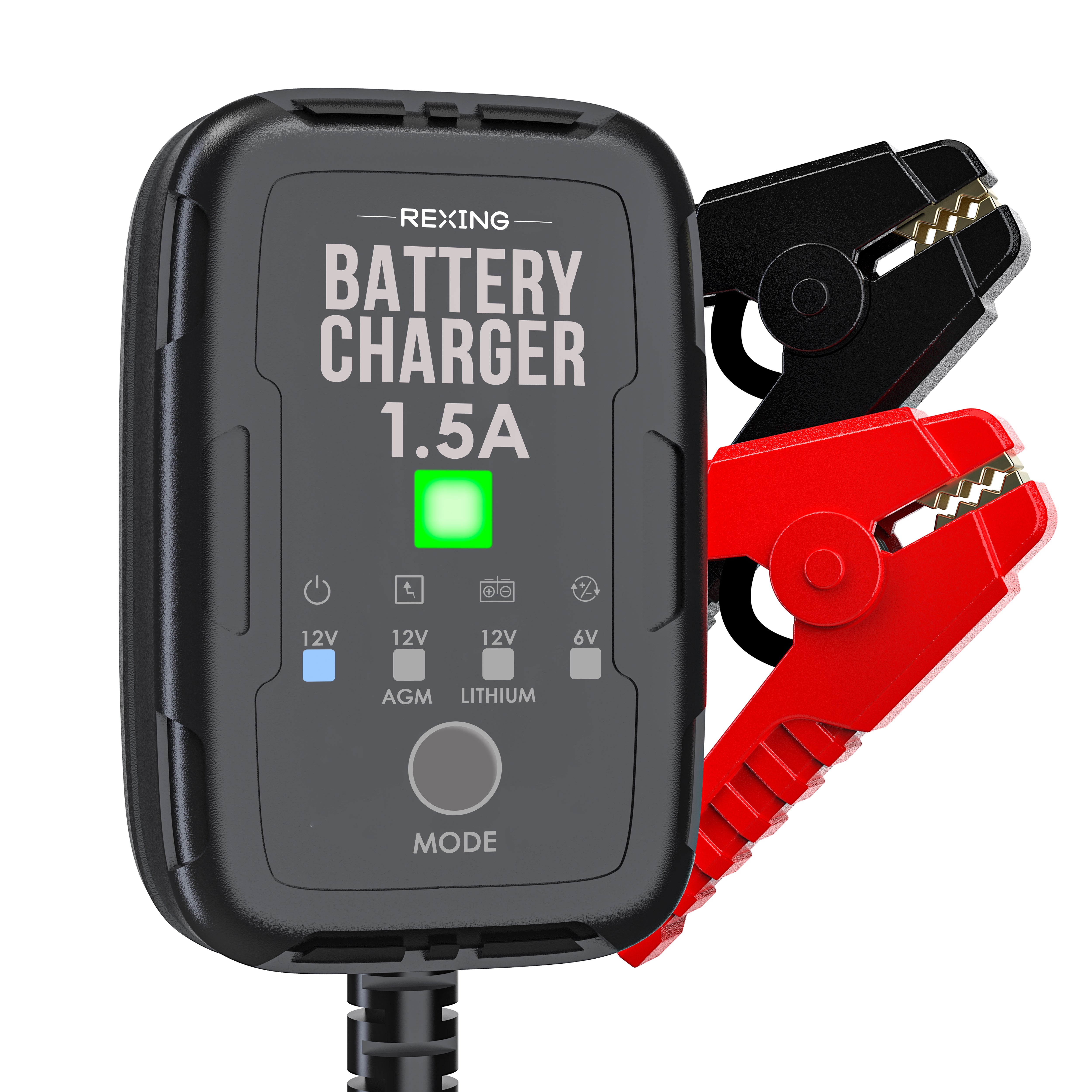 Rexing Master 1.5A Smart Battery Charger 6V 12V Automatic Trickle Charger and Maintainer with Multi Protection and Temperature Control for Lead Acid AGM Gel SLA and Lithium Batteries