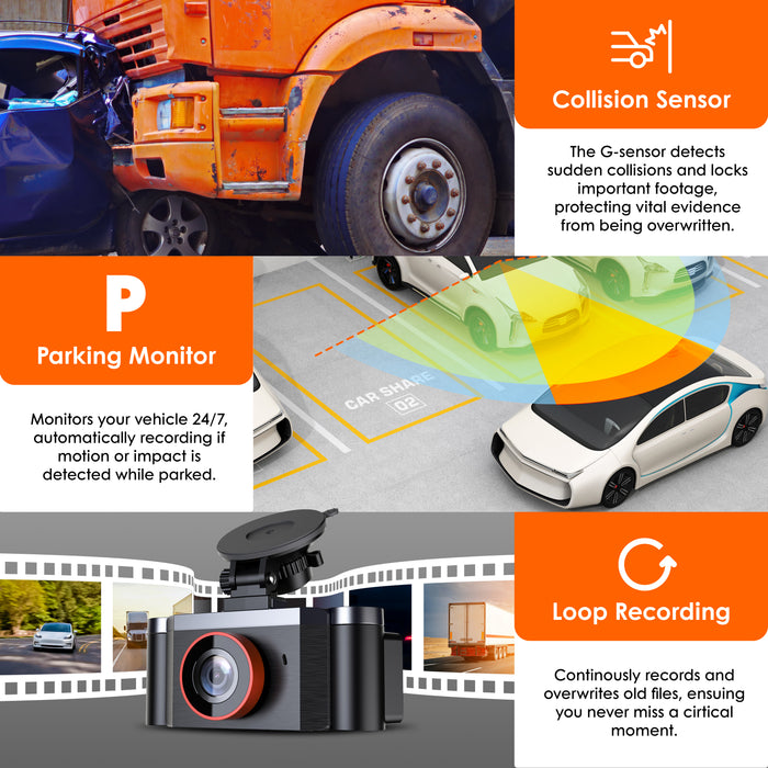 C4 collision sensor, parking monitor and loop recording features; Smart Hardwire Kit required for parking mode