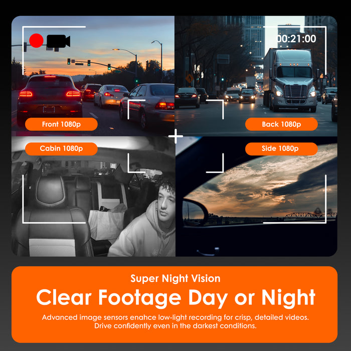 C4 low-light recording examples from front, rear, cabin and side cameras