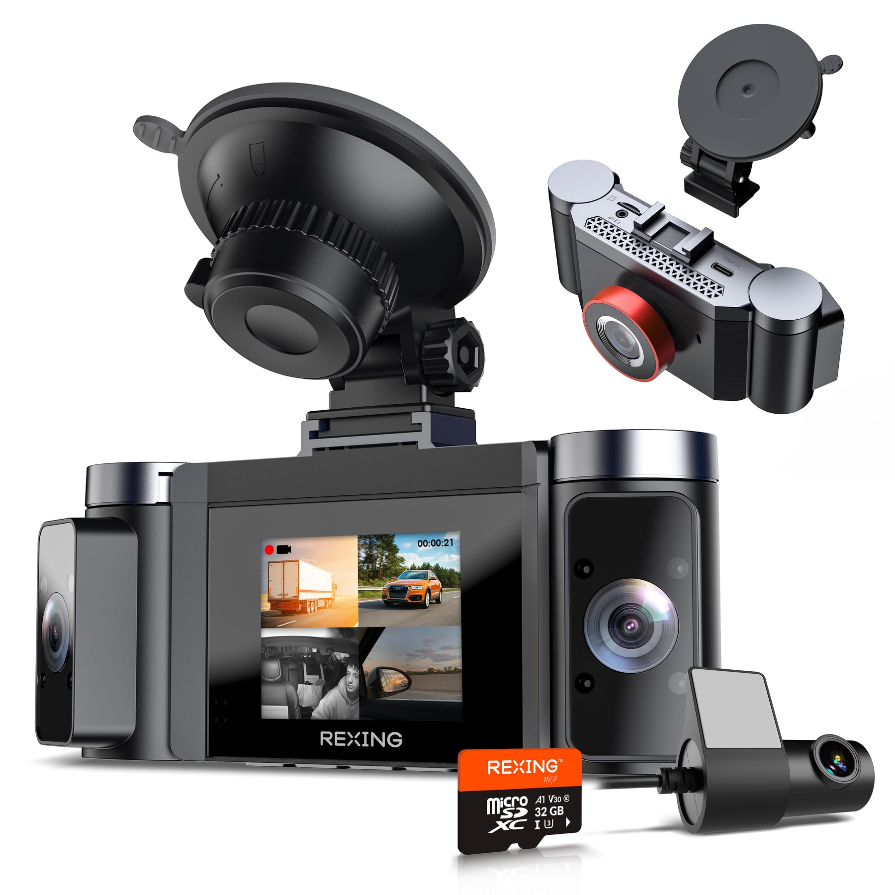 Rexing C4 4-Channel Dash Cam with All-Around 1080p, Wi-Fi App Control, Parking Mode, 64GB Card