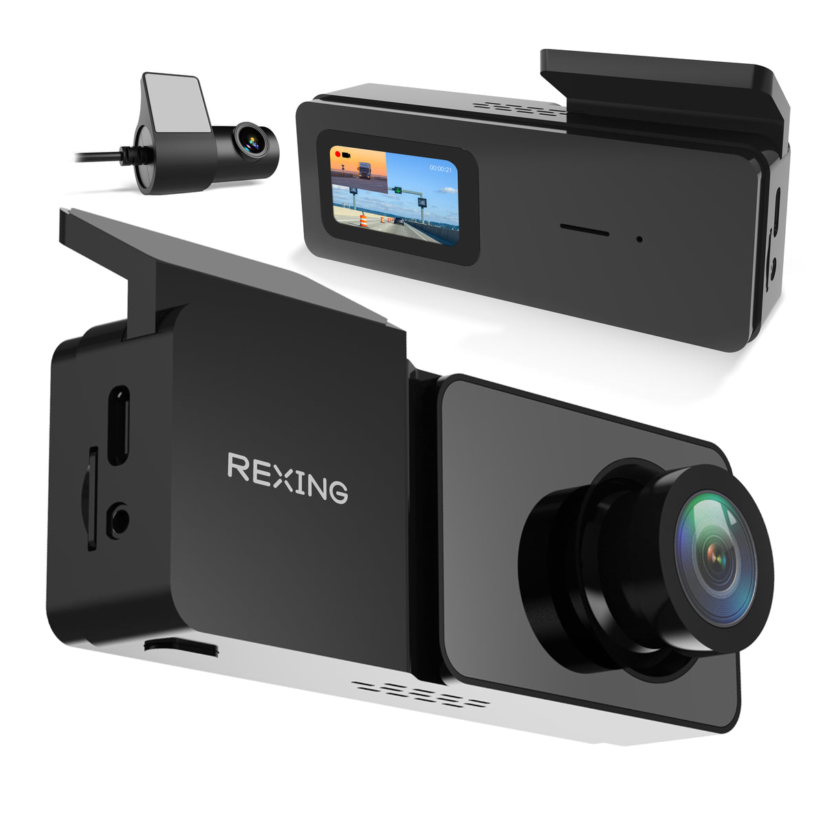 Rexing – C2 – 2K Front + 1080p Rear Dash Cam with Wi-Fi – Black