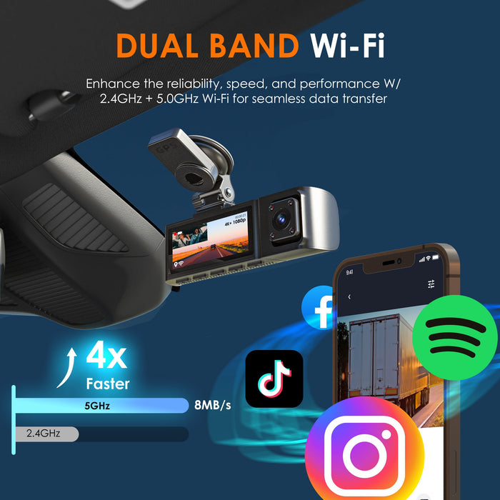 Rexing R316 dual-band 2.4 GHz and 5 GHz Wi-Fi for transferring recordings to a phone